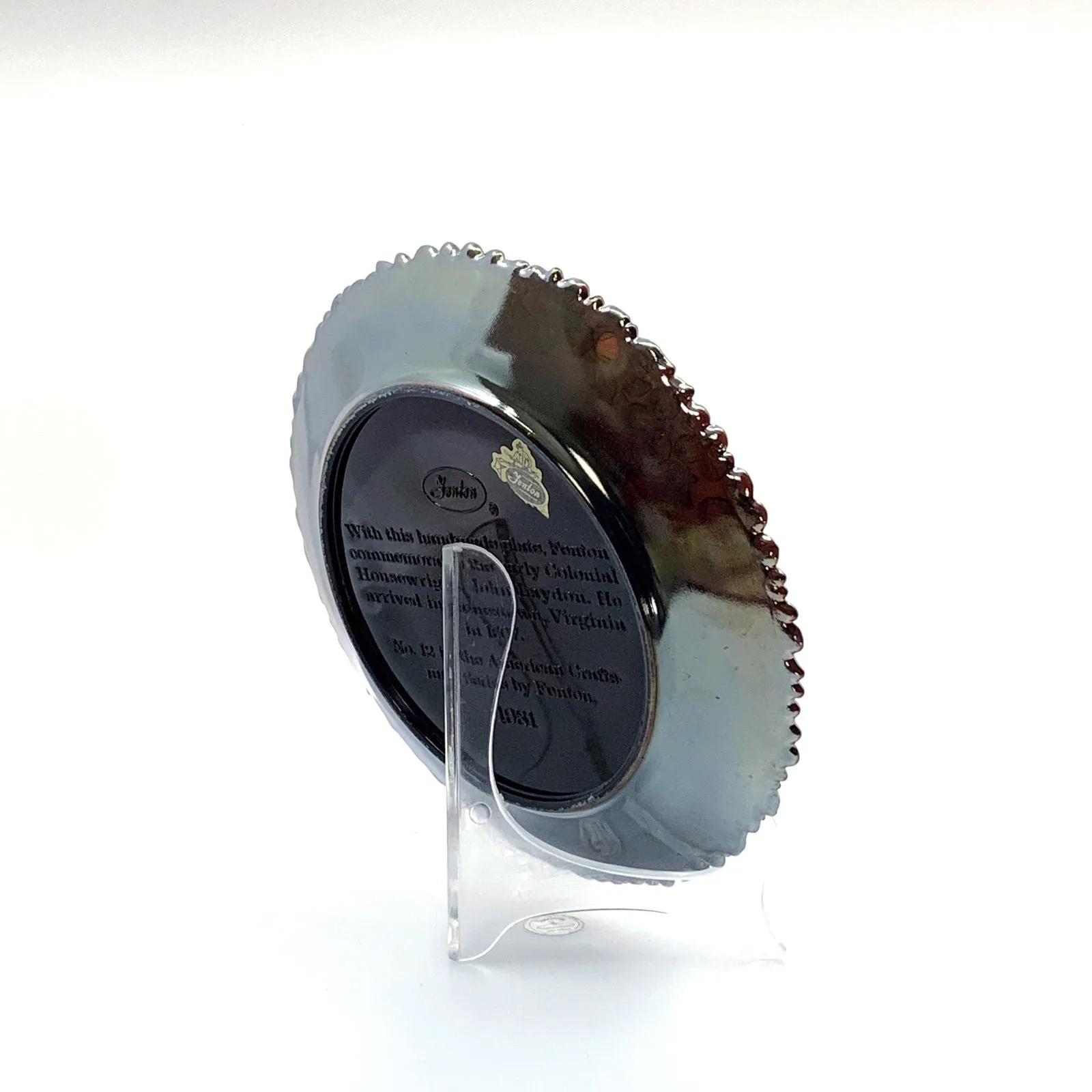 1981 Fenton Glass Collector Plate No. 12 In The Annual Series Early Craftsman of English America