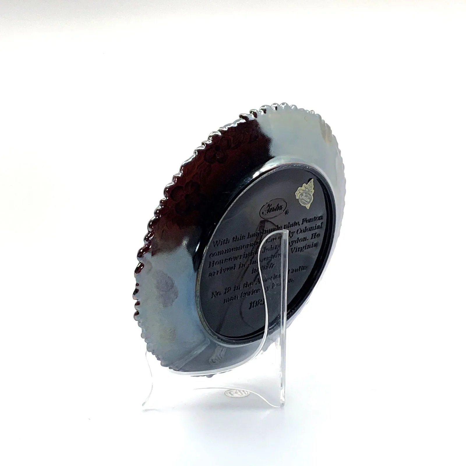 1981 Fenton Glass Collector Plate No. 12 In The Annual Series Early Craftsman of English America