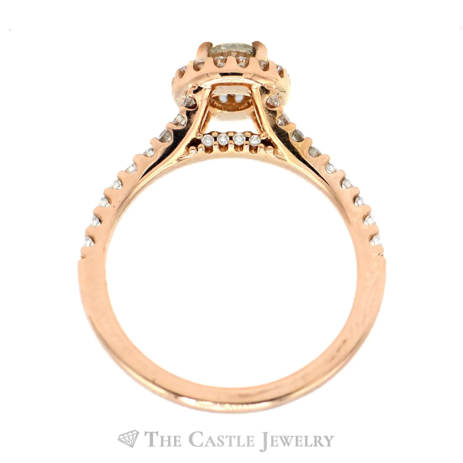 1cttw Round Diamond Bridal Ring with Diamond Halo & Matching Diamond band in 18k Rose Gold