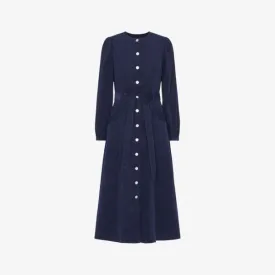 Angelica cotton corduroy midi dress with Whistles belt, navy