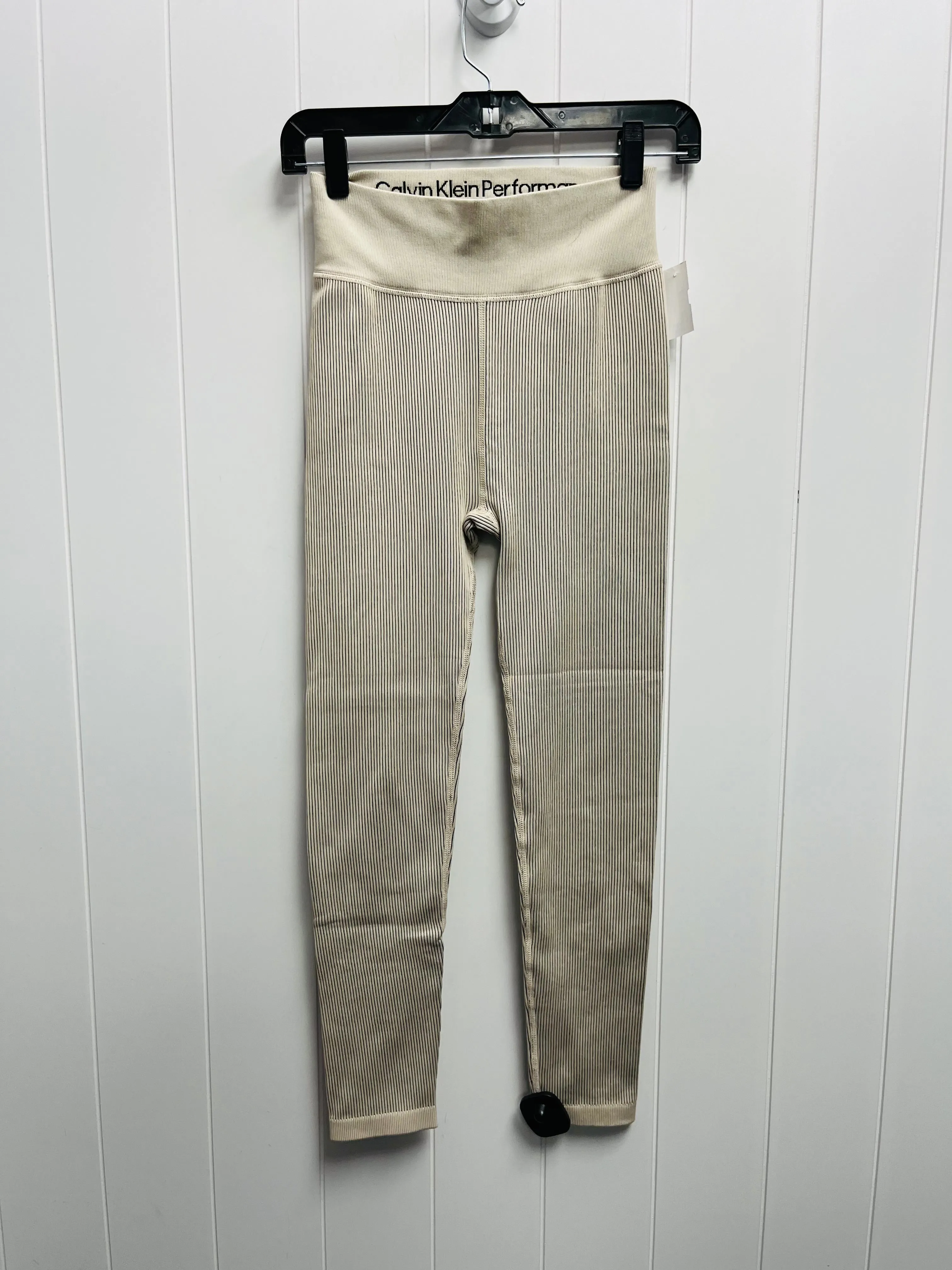 Athletic Leggings By Calvin Klein In Cream, Size: S