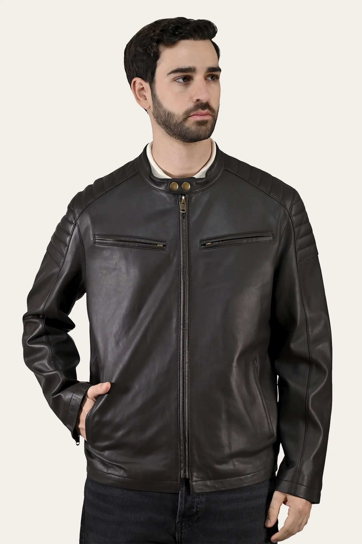 Authentic Nappa Lamb Cafe Racer Leather Jacket