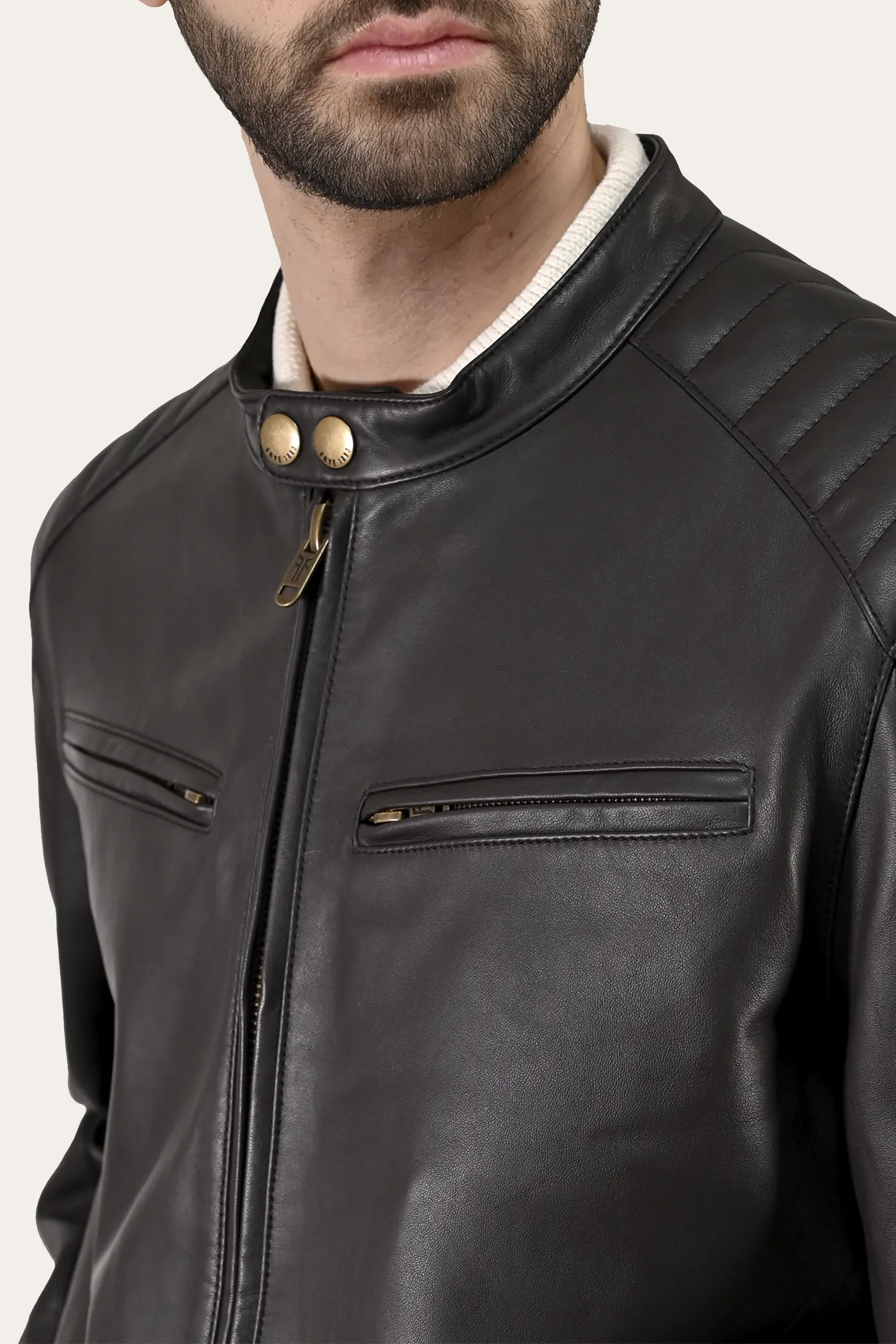 Authentic Nappa Lamb Cafe Racer Leather Jacket