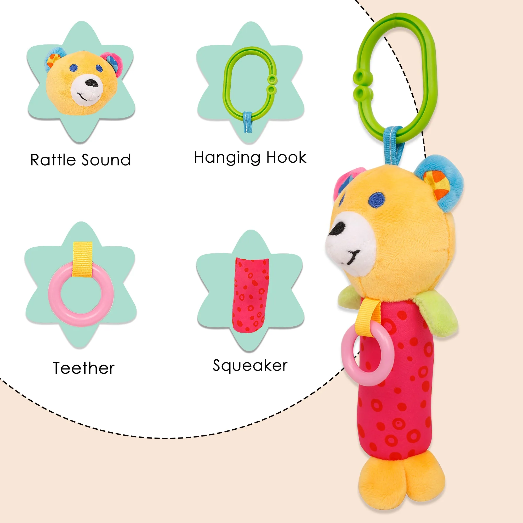 Baby Moo Happy Animal Orange And Pink Rattle