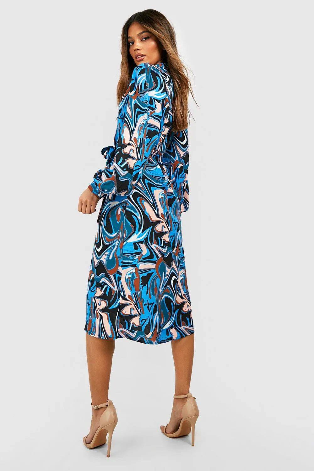 Boohoo Print Midi Shirt Dress, Turquoise