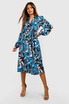 Boohoo Print Midi Shirt Dress, Turquoise