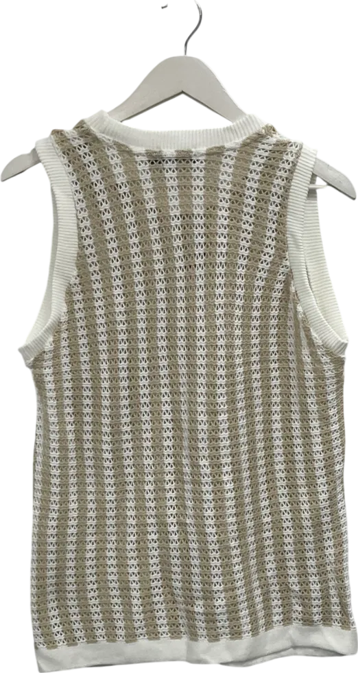 boohooMan Beige Striped Oversized Crochet Vest UK S