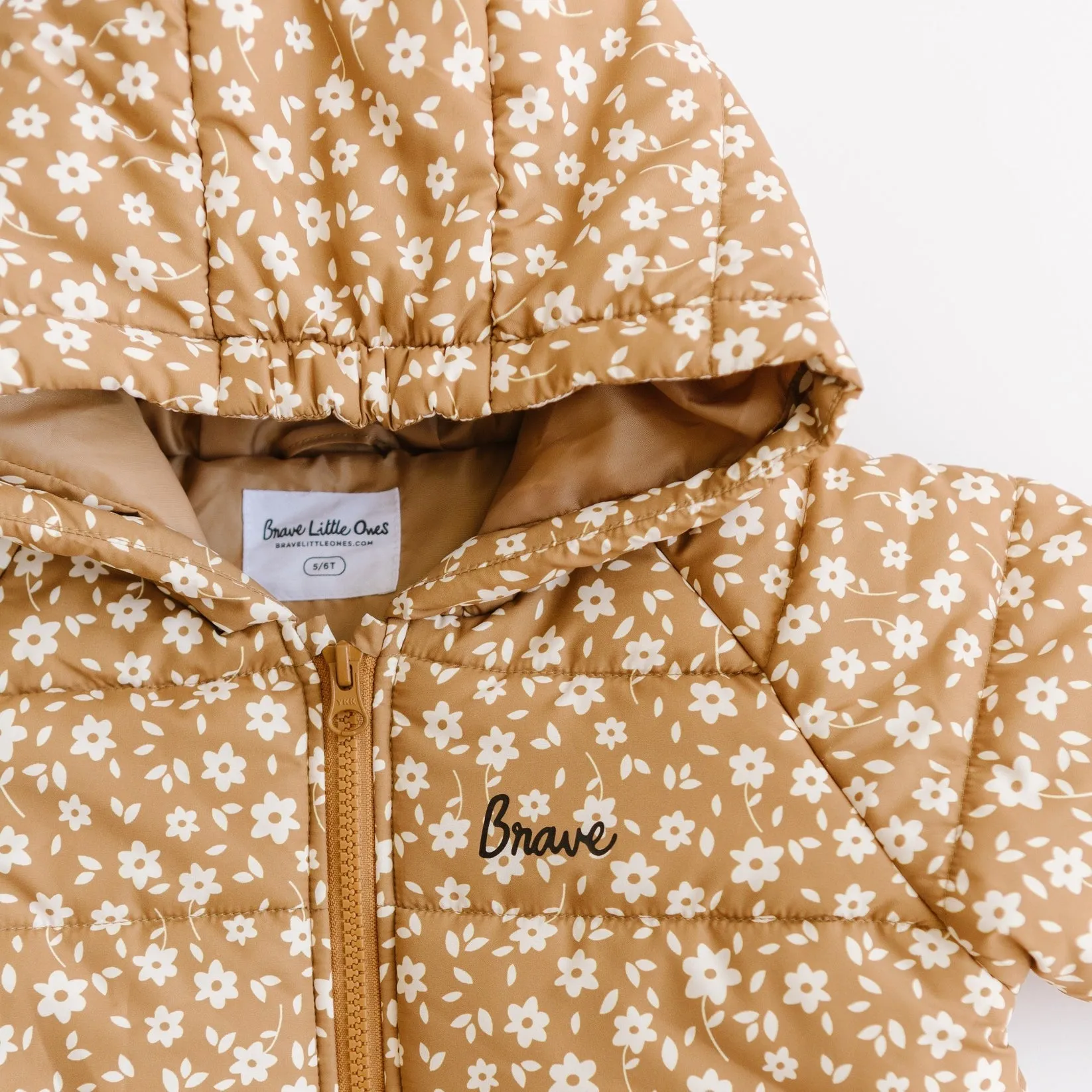 Brave Little Ones-Camel Floral Puffer Jacket