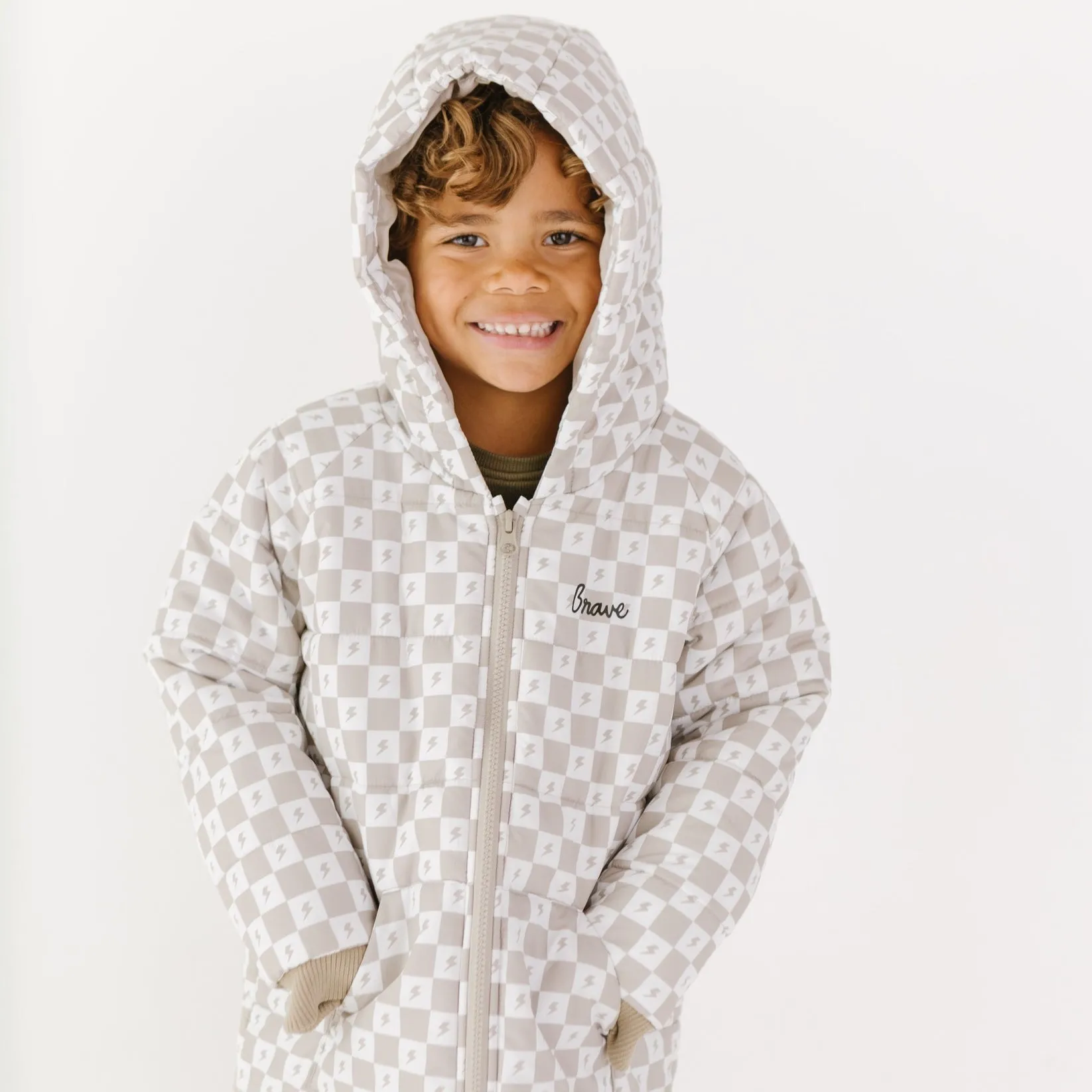 Brave Little Ones- Checkered Lightning Bolt Puffer Jacket