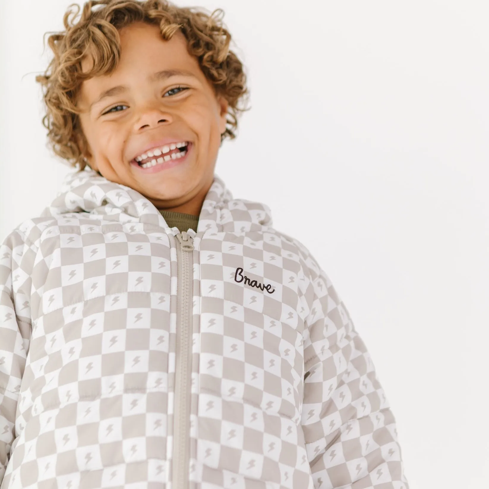 Brave Little Ones- Checkered Lightning Bolt Puffer Jacket