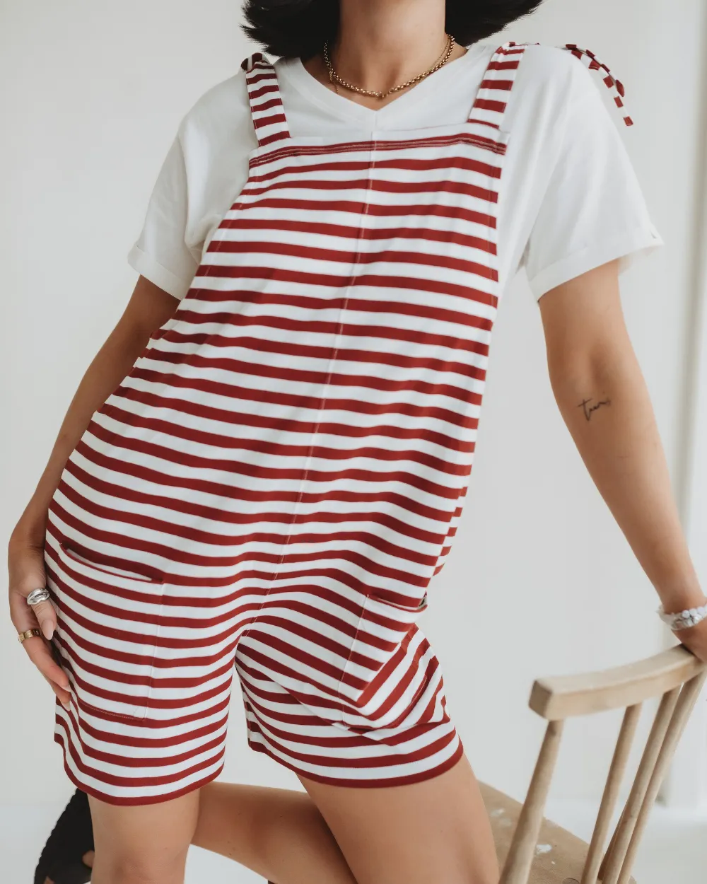 Brick Stripe Shortie Dungarees