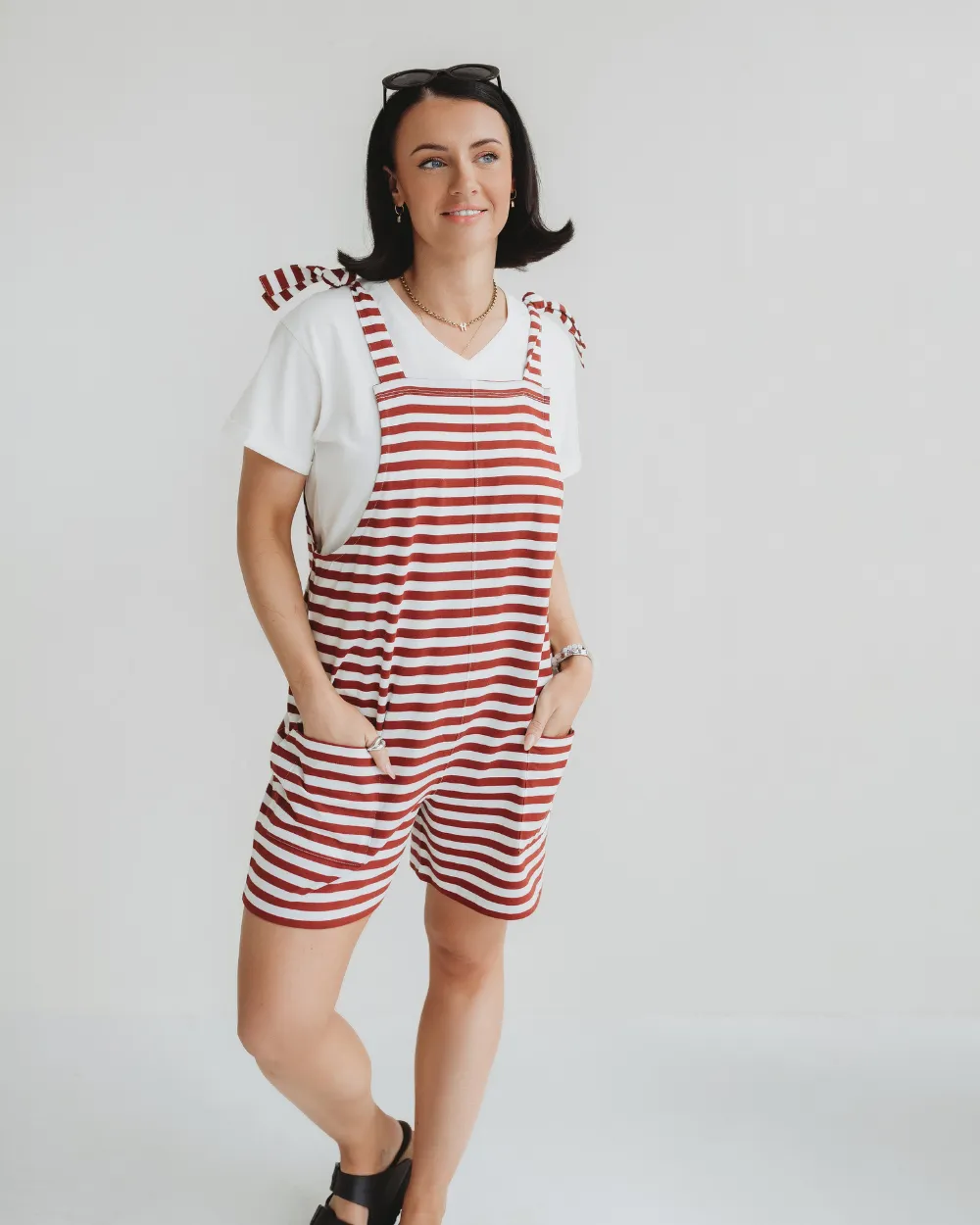 Brick Stripe Shortie Dungarees