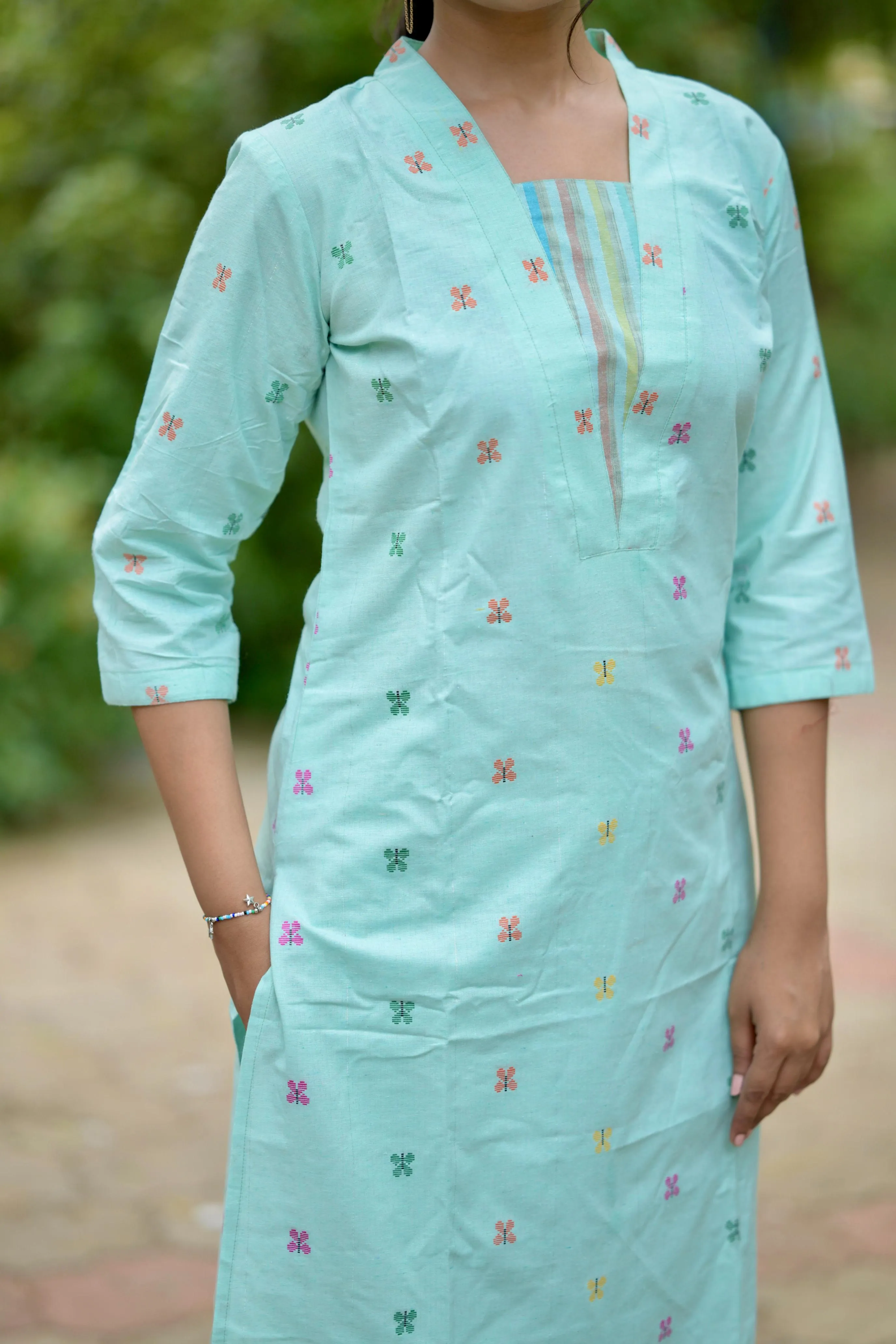 Budget Buys #16 -  Cotton blend butterfly handwoven kurta set in sea green