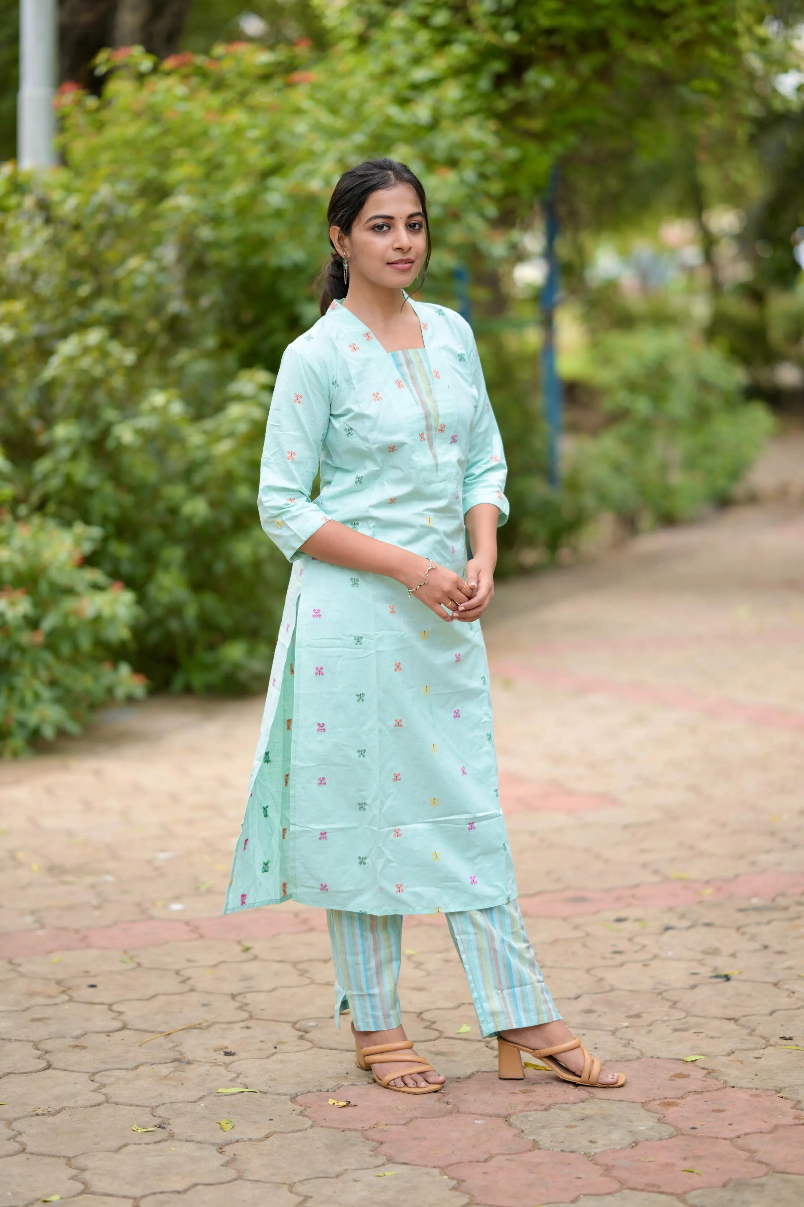 Budget Buys #16 -  Cotton blend butterfly handwoven kurta set in sea green