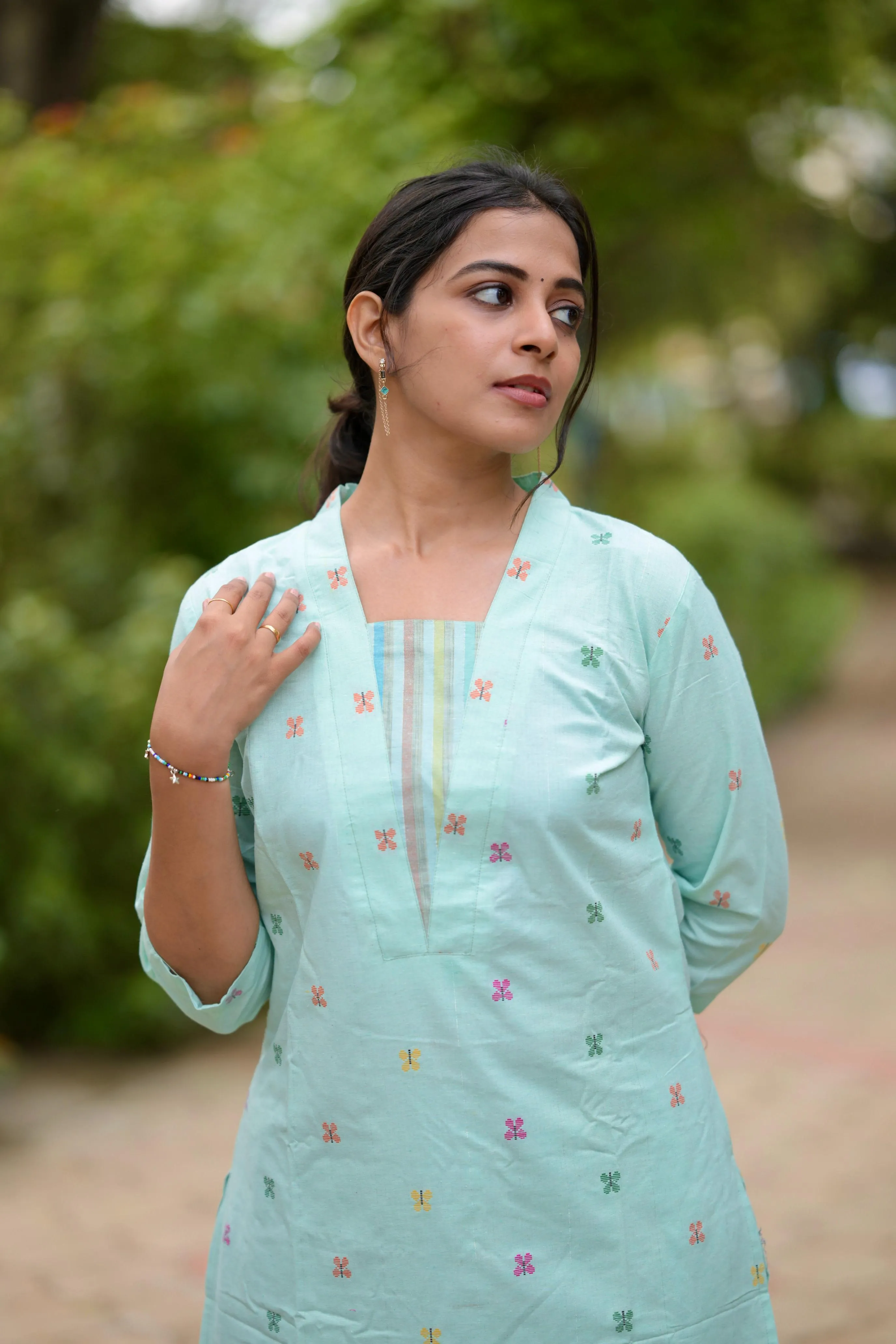 Budget Buys #16 -  Cotton blend butterfly handwoven kurta set in sea green