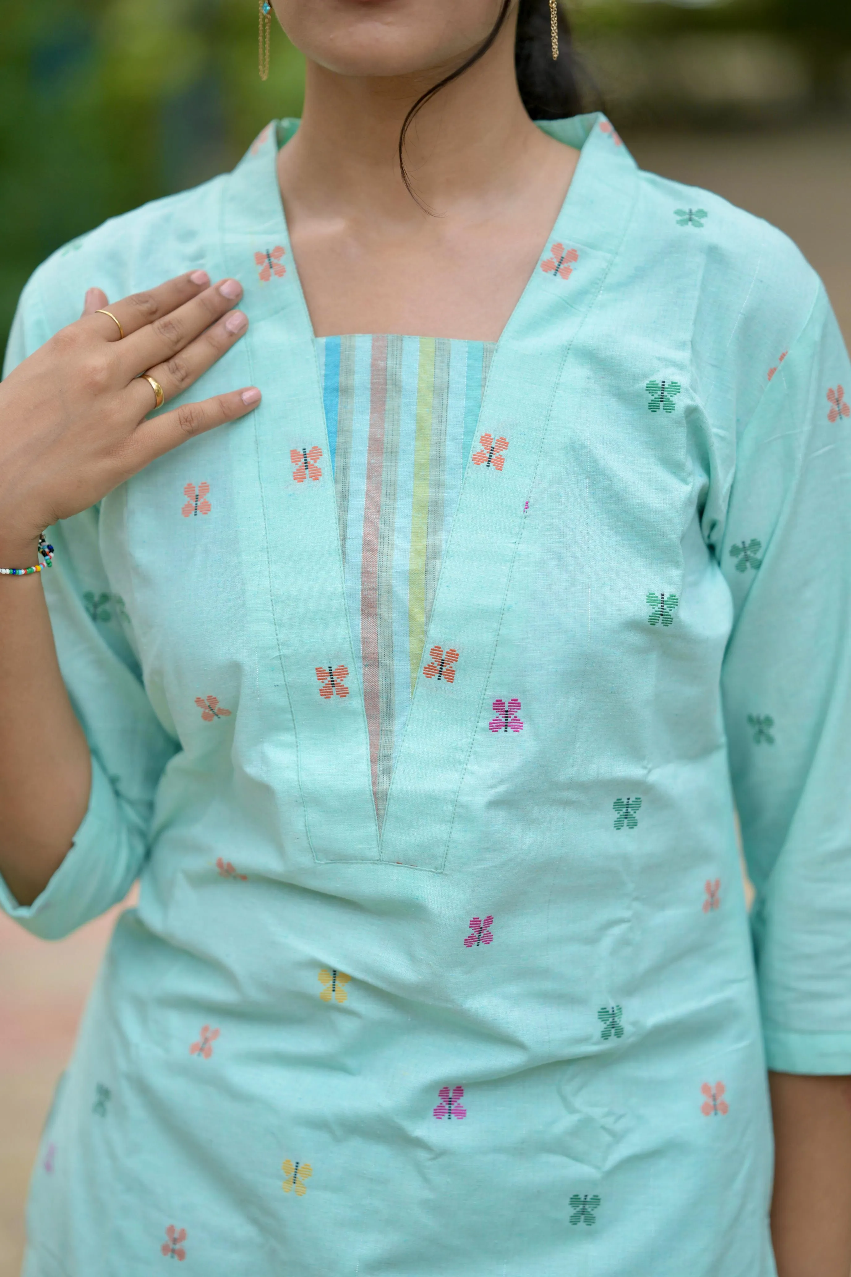 Budget Buys #16 -  Cotton blend butterfly handwoven kurta set in sea green