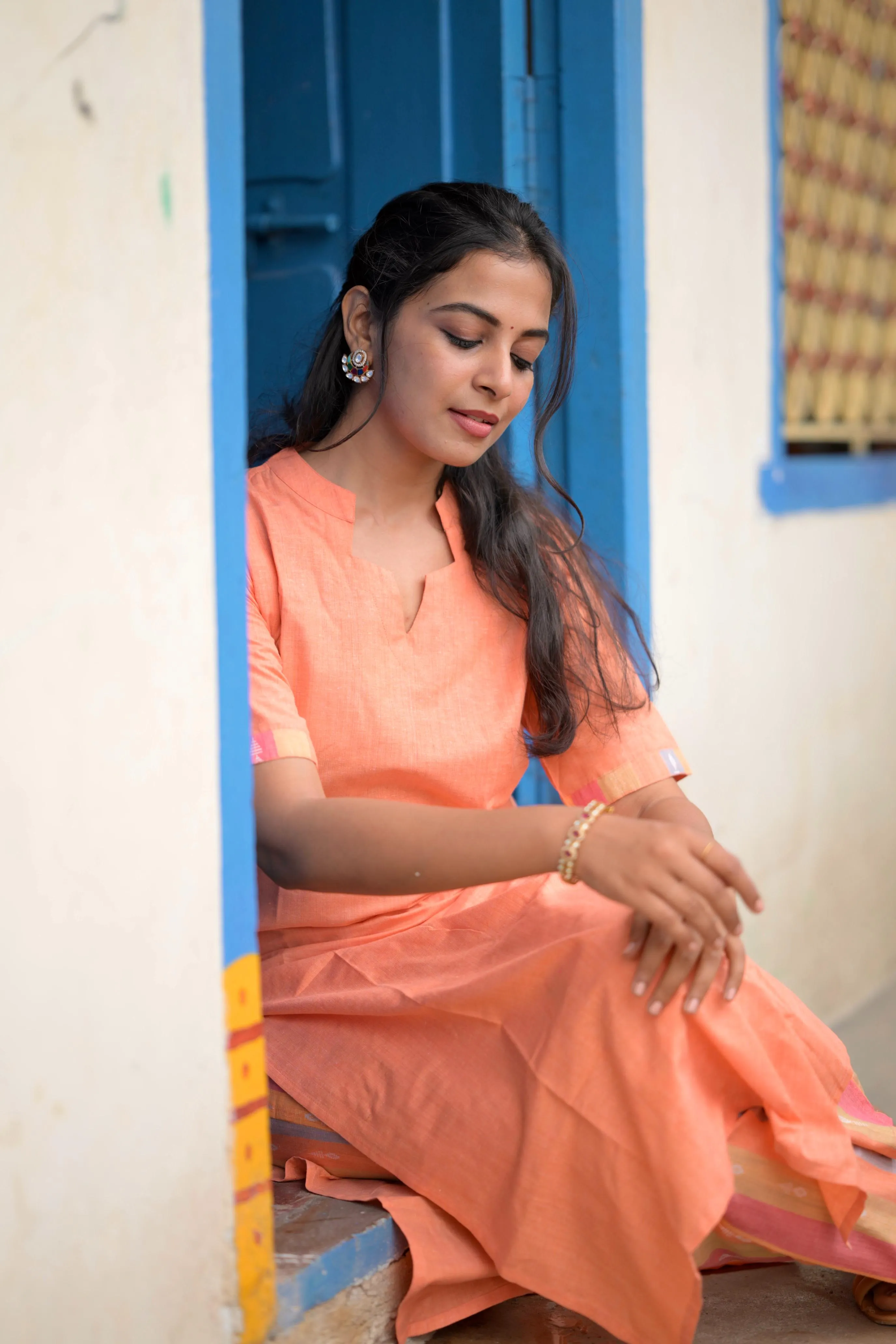 Budget Buys #17 -  Cotton blend handwoven kurta set orange