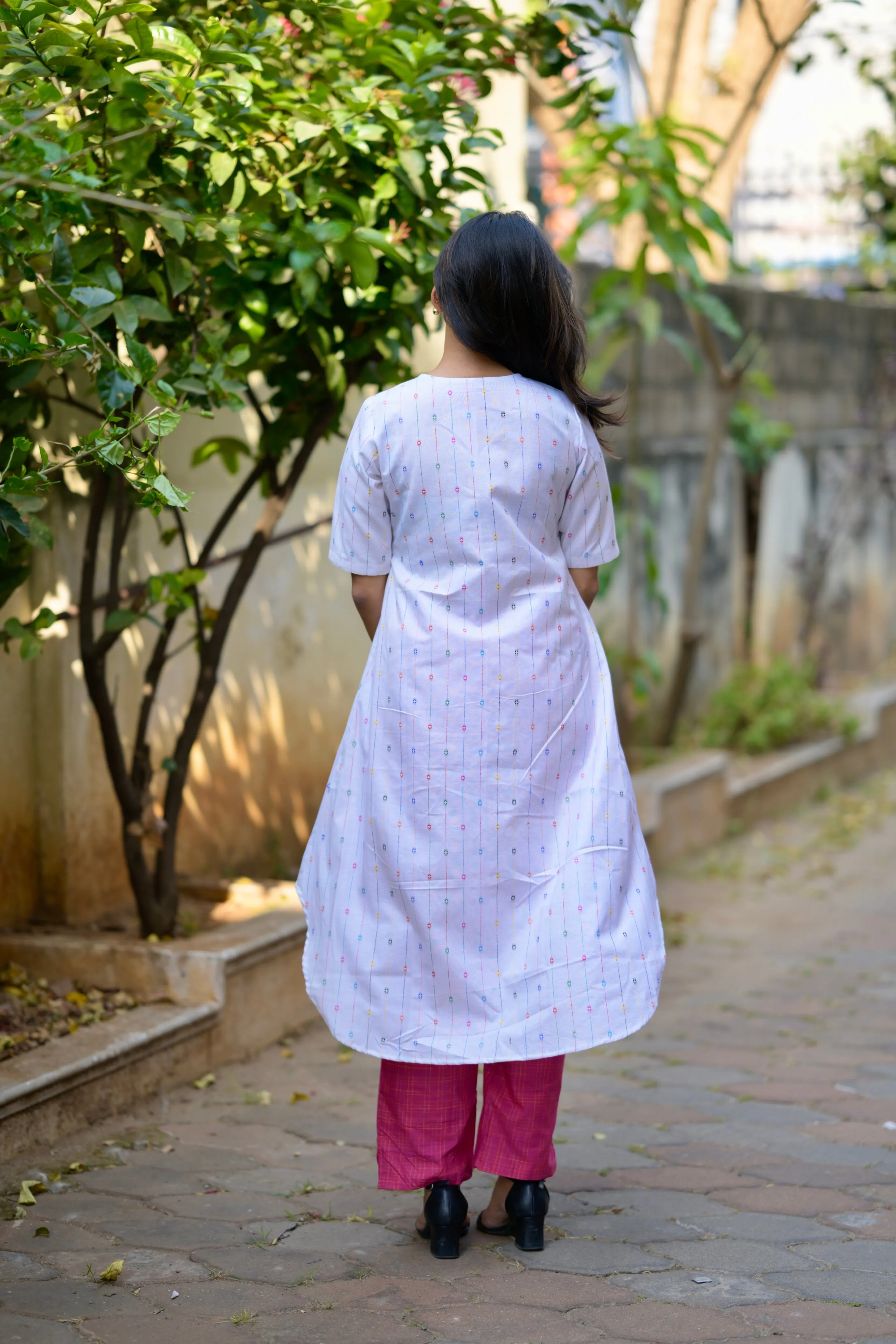 Budget Buys #21 - cotton blend A line kurta set in white & pink