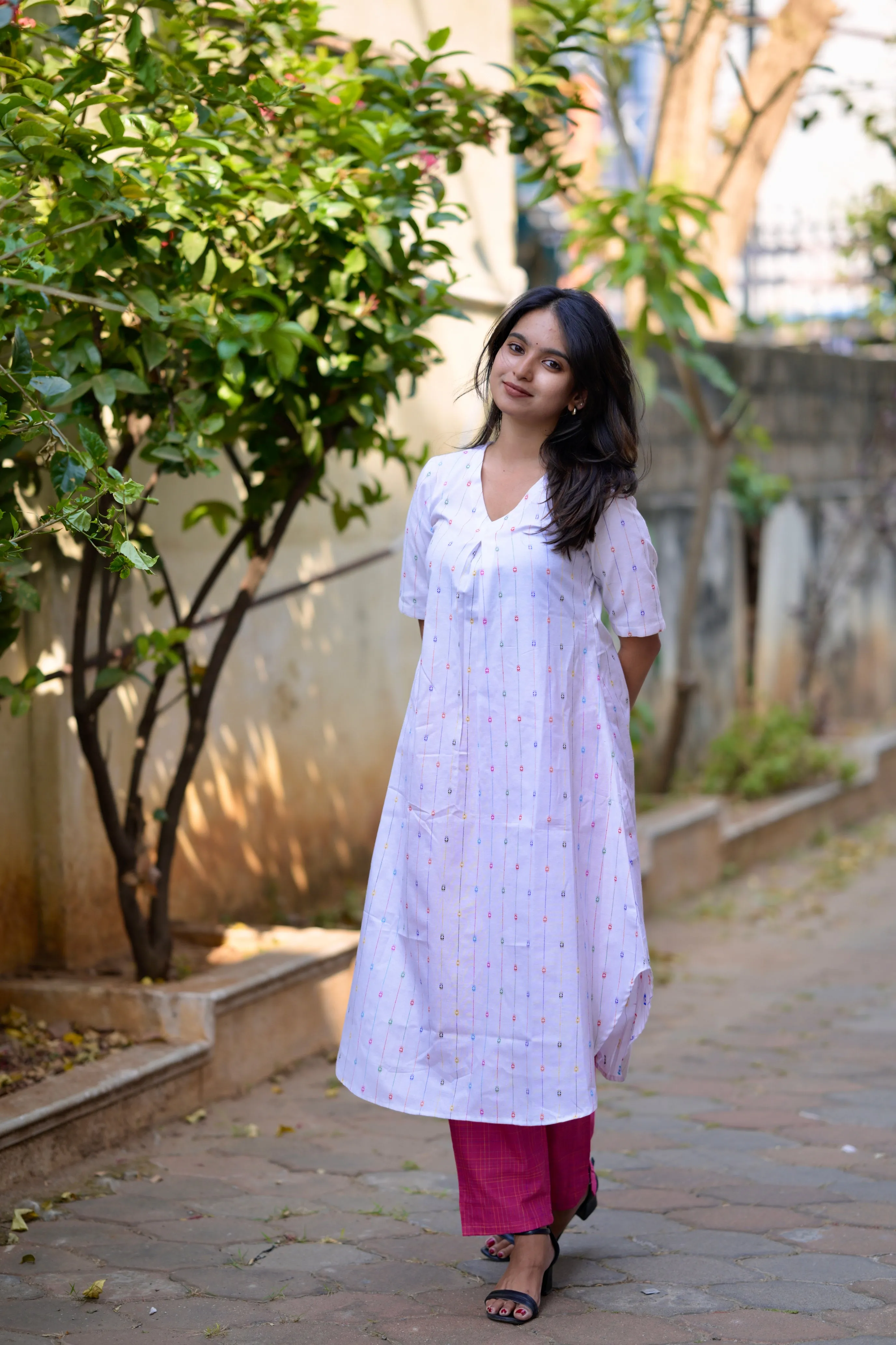Budget Buys #21 - cotton blend A line kurta set in white & pink