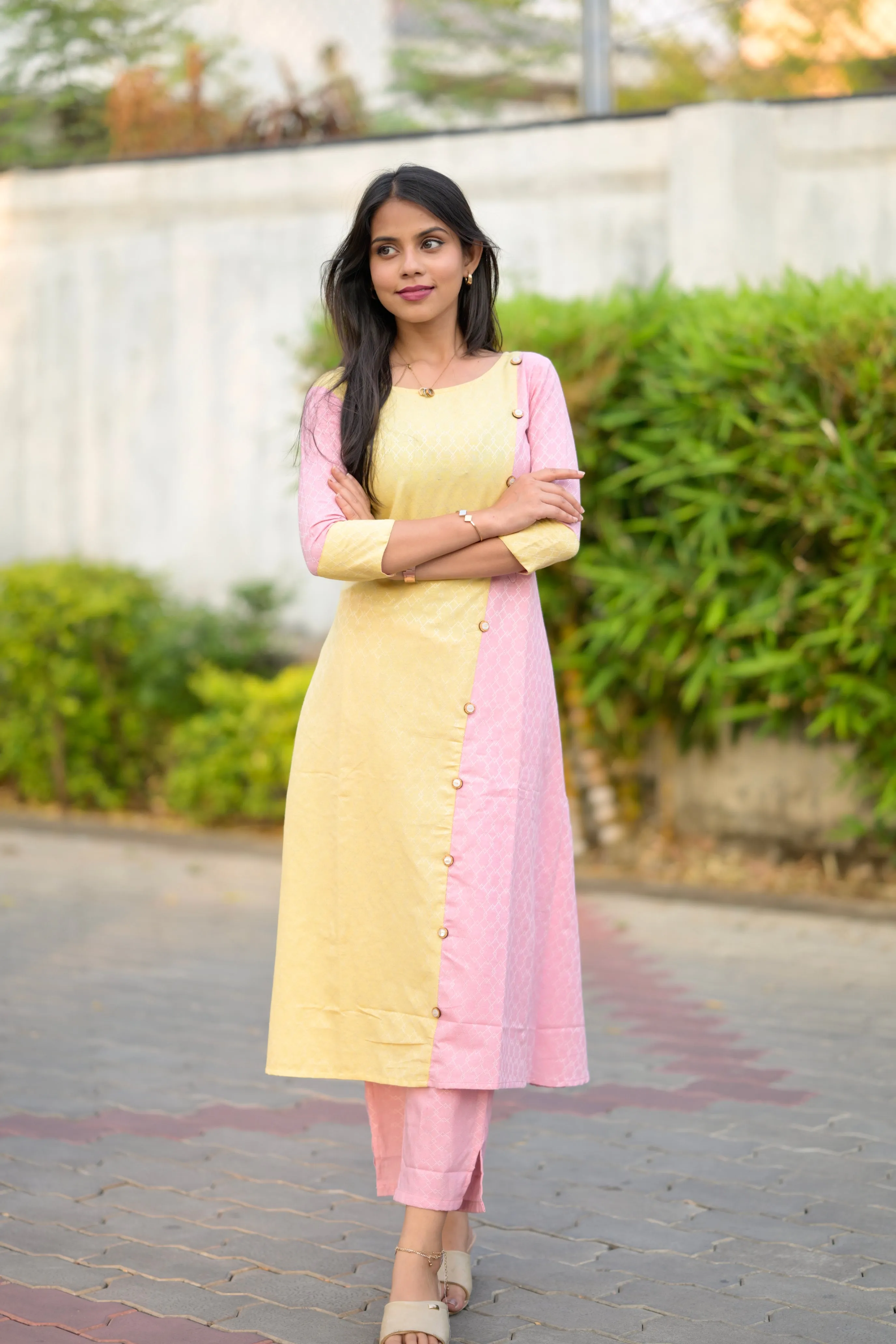 Budget Buys #23 - cotton blend A line kurta set in yellow & pink