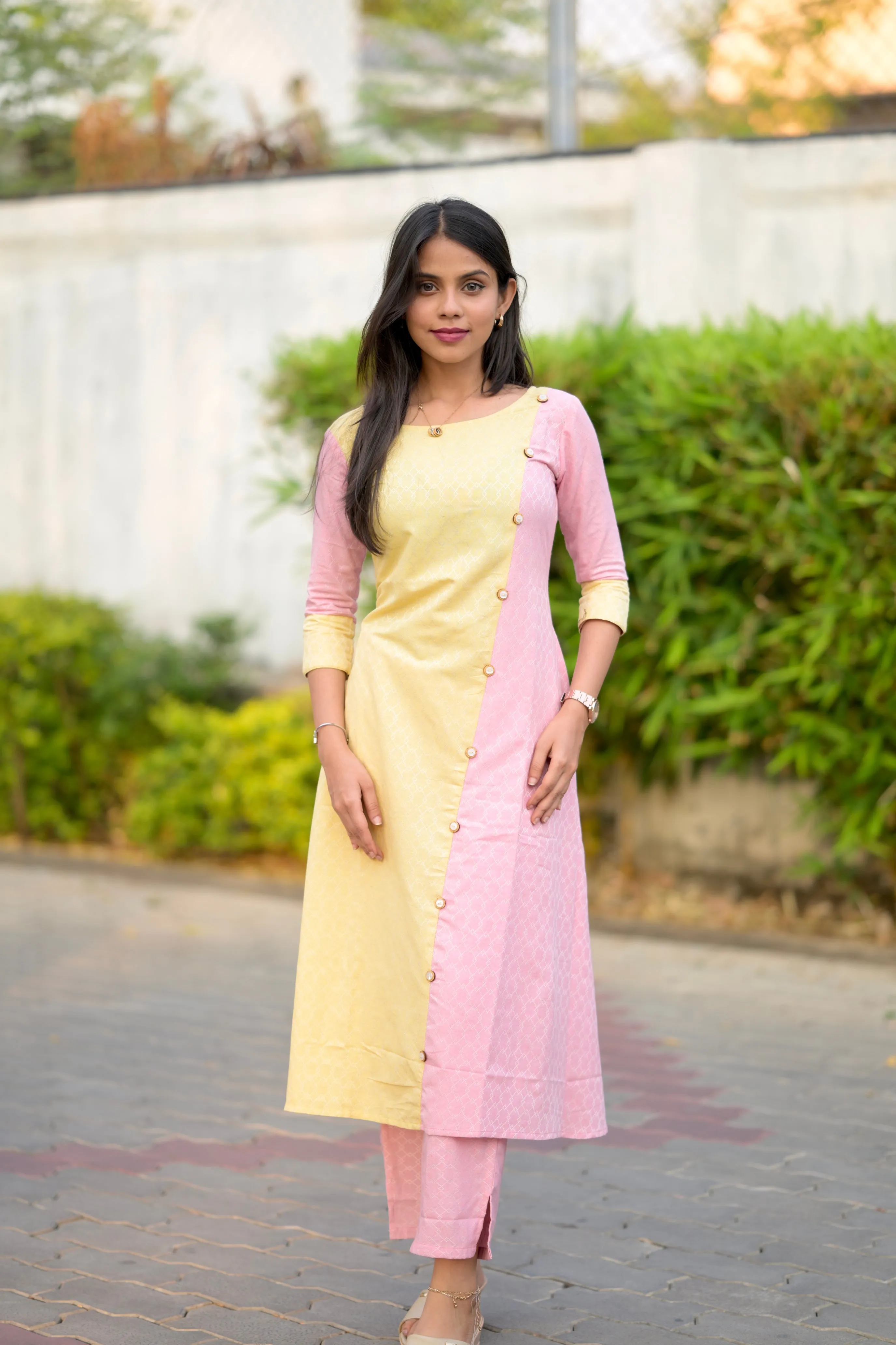 Budget Buys #23 - cotton blend A line kurta set in yellow & pink