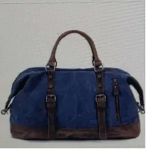 Canvas & Leather Messenger Shoulder Bag - Blue