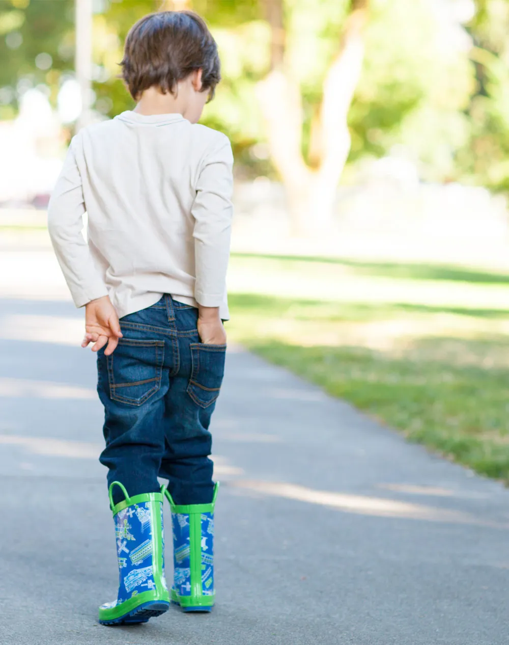 CHILDREN’S RUBBER RAIN BOOTS BLUE & GREEN TRAINS
