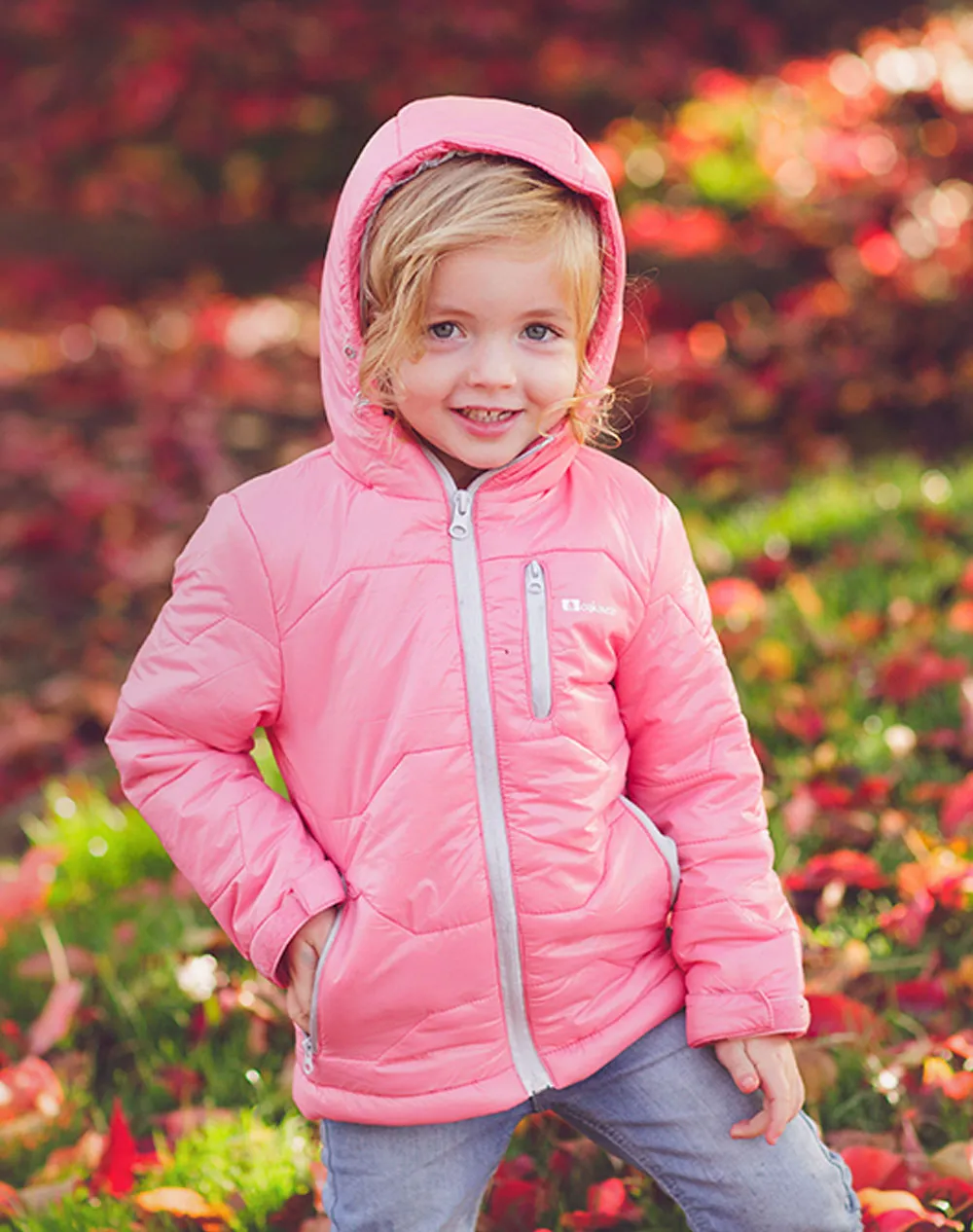 CHILDREN’S WINTER PUFFY JACKET, PINK/GRAY
