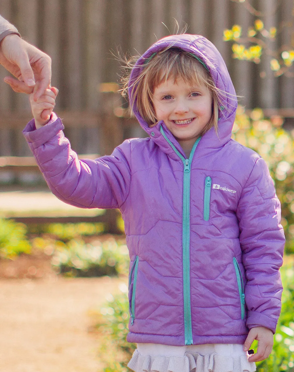 CHILDREN’S WINTER PUFFY JACKET, PURPLE/TEAL