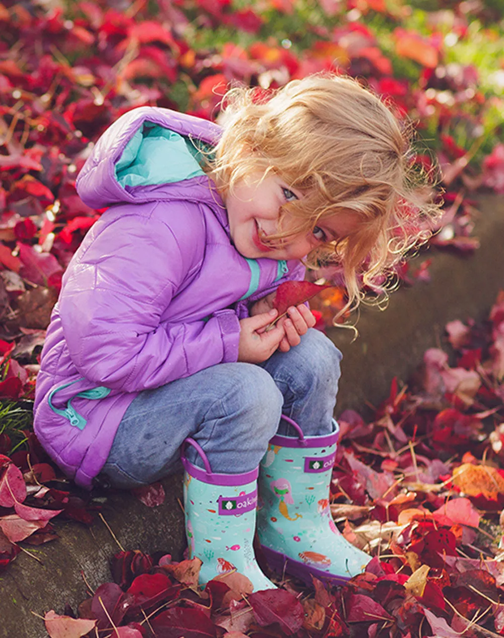 CHILDREN’S WINTER PUFFY JACKET, PURPLE/TEAL