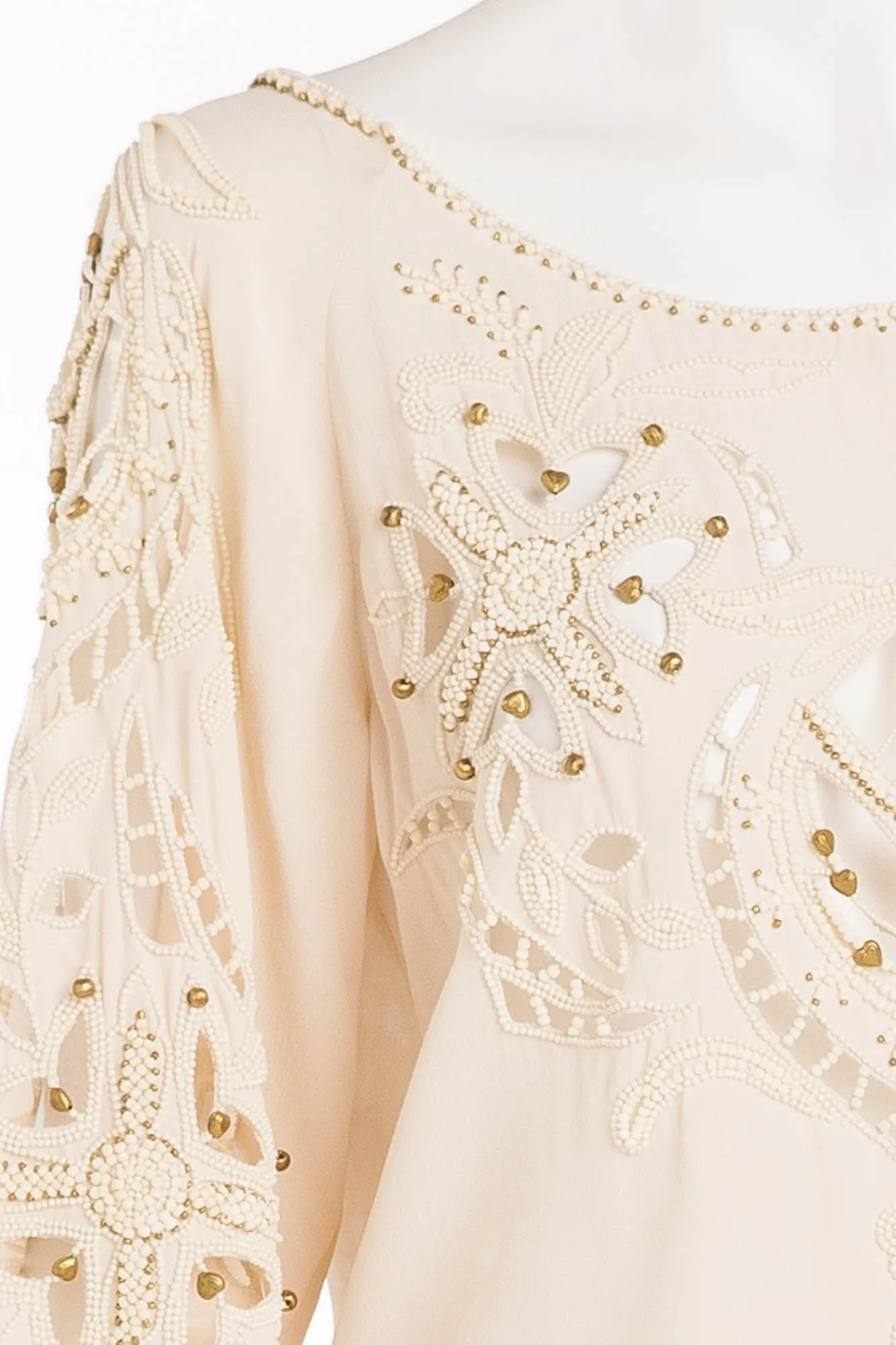 Chloe - Off White Beaded 3/4 Sleeve Top - FR 38