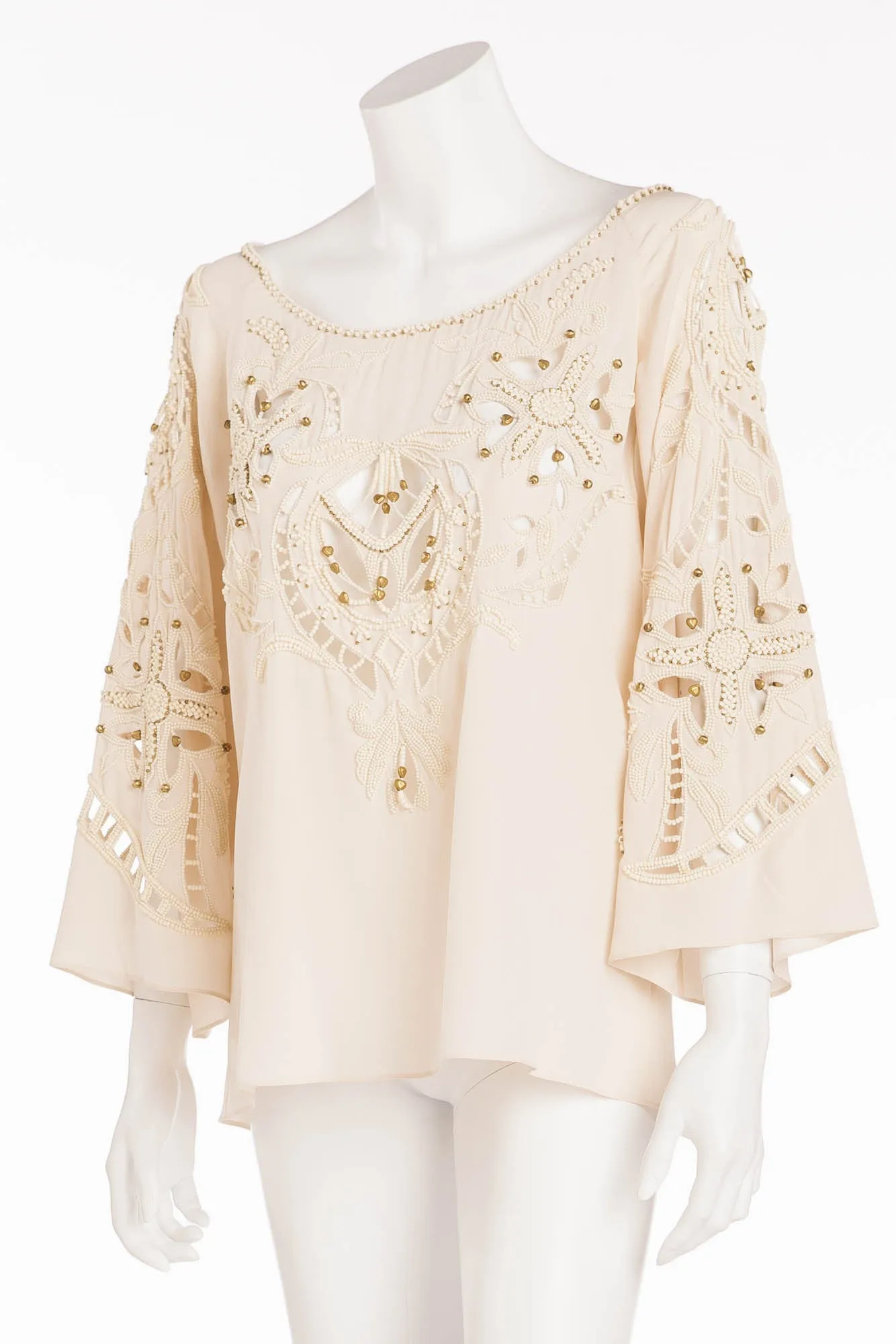 Chloe - Off White Beaded 3/4 Sleeve Top - FR 38