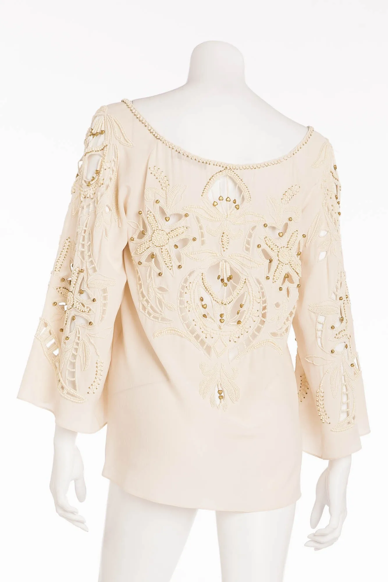 Chloe - Off White Beaded 3/4 Sleeve Top - FR 38