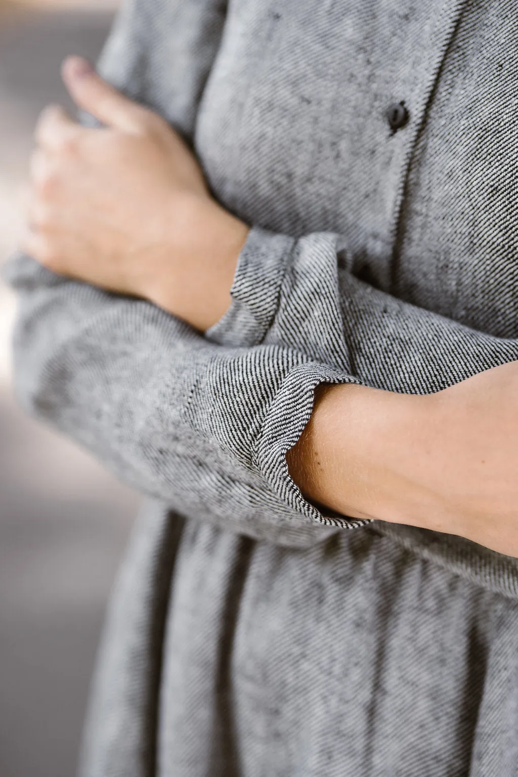 Classic Dress, Long Sleeve, Twill Linen, Grey Moon