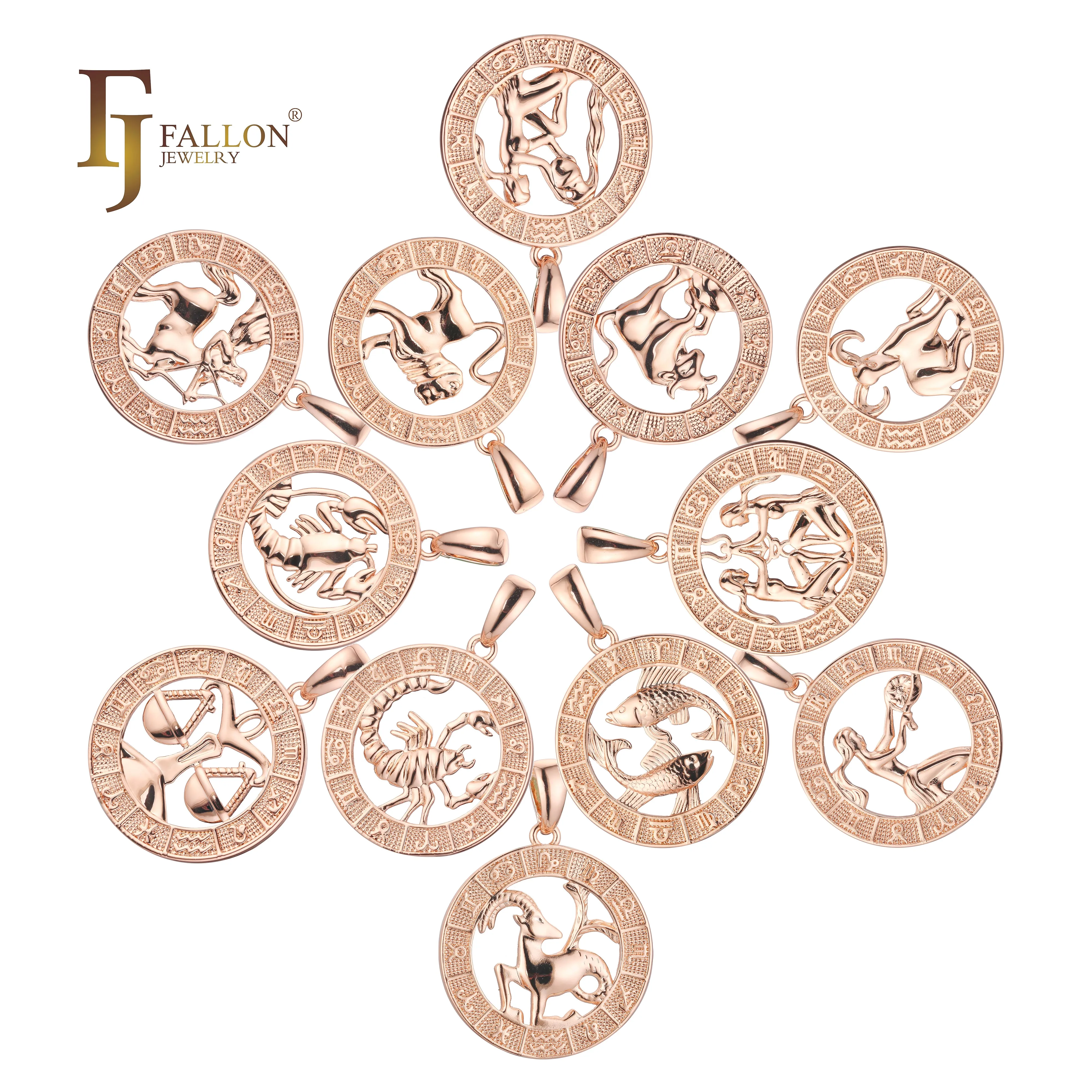 .Constellation Fallon Zodiac constellation Rose Gold two tone pendant - Luxurious Zodiac circle