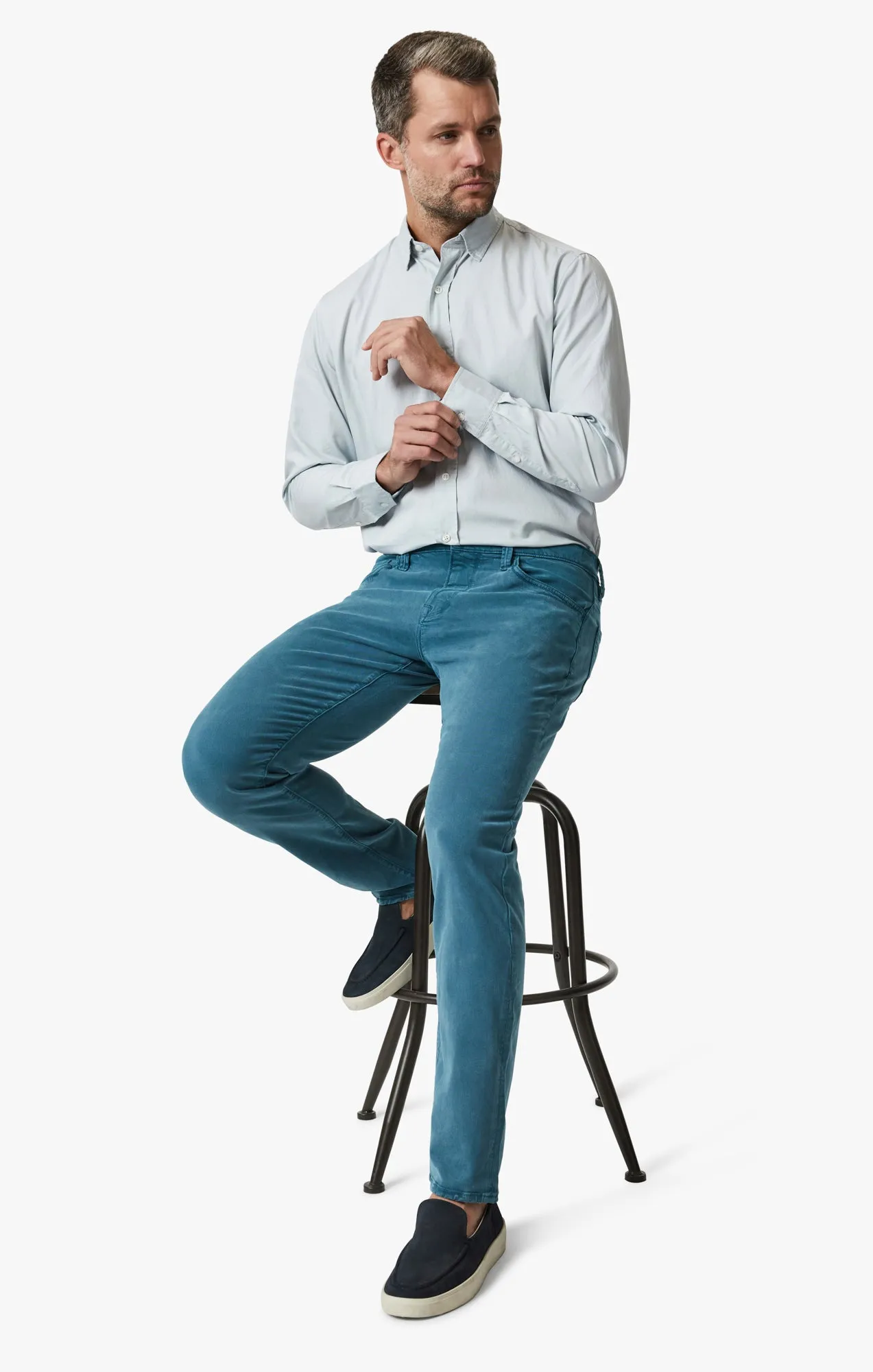 Cool Tapered Leg Pants In Blue Fusion Brushed Twill