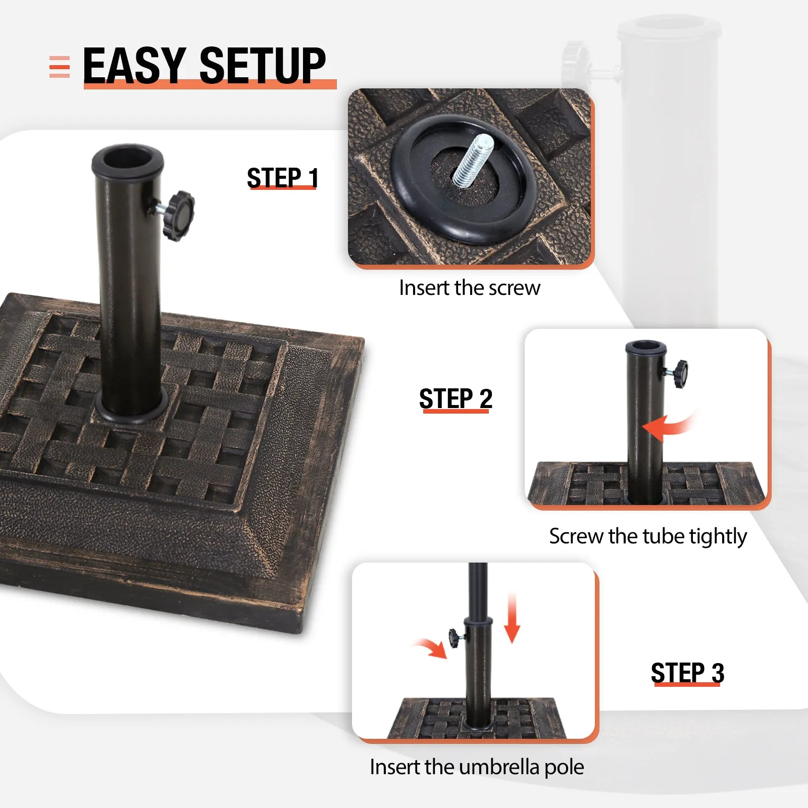 COOS BAY 26.5 lbs 17.3 inch Outdoor Heavy Duty Square Antiqued Resin Umbrella Base Stand for Patio, Garden, Lawn, Bronze Powder Coated Finish