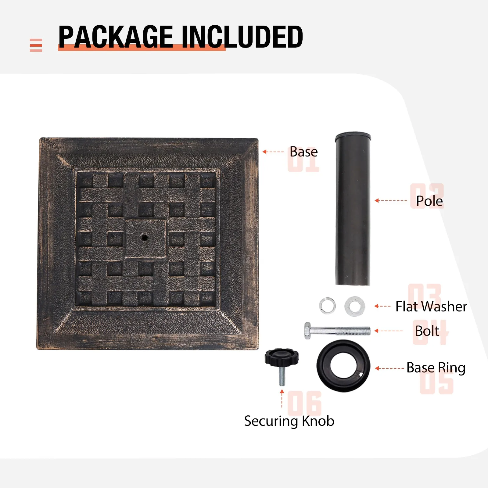 COOS BAY 26.5 lbs 17.3 inch Outdoor Heavy Duty Square Antiqued Resin Umbrella Base Stand for Patio, Garden, Lawn, Bronze Powder Coated Finish