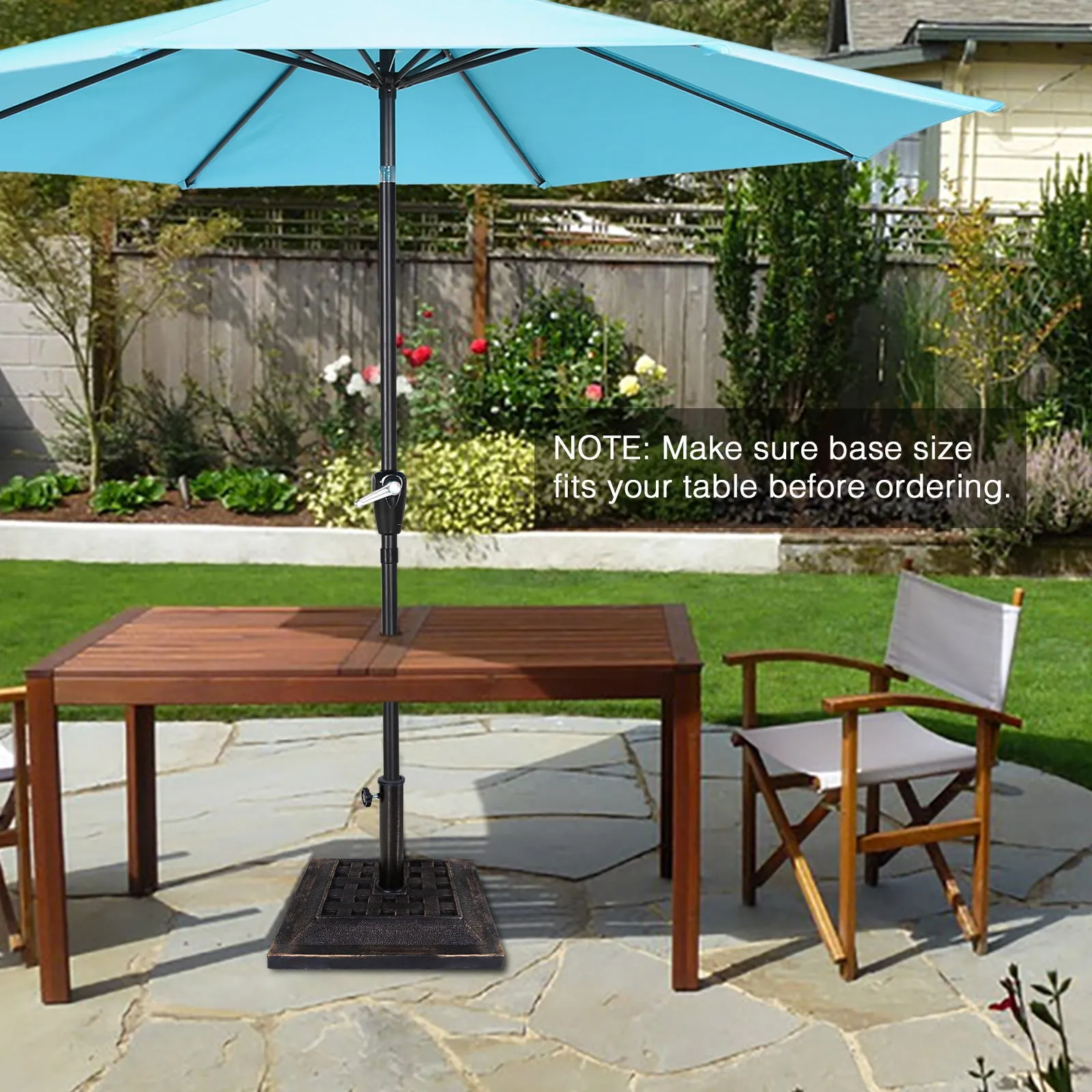 COOS BAY 26.5 lbs 17.3 inch Outdoor Heavy Duty Square Antiqued Resin Umbrella Base Stand for Patio, Garden, Lawn, Bronze Powder Coated Finish