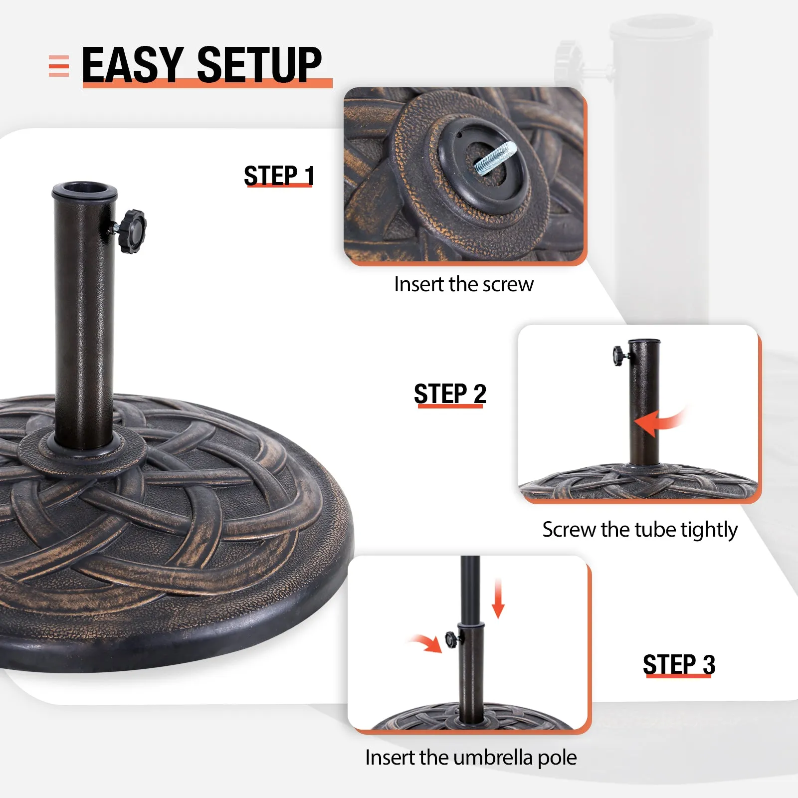 COOS BAY Round 21.5 inch 42 lbs Outdoor Heavy Duty Classic Resin Umbrella Base Stand for Patio, Garden, Pool, Yard, Rust Resistant – Bronze