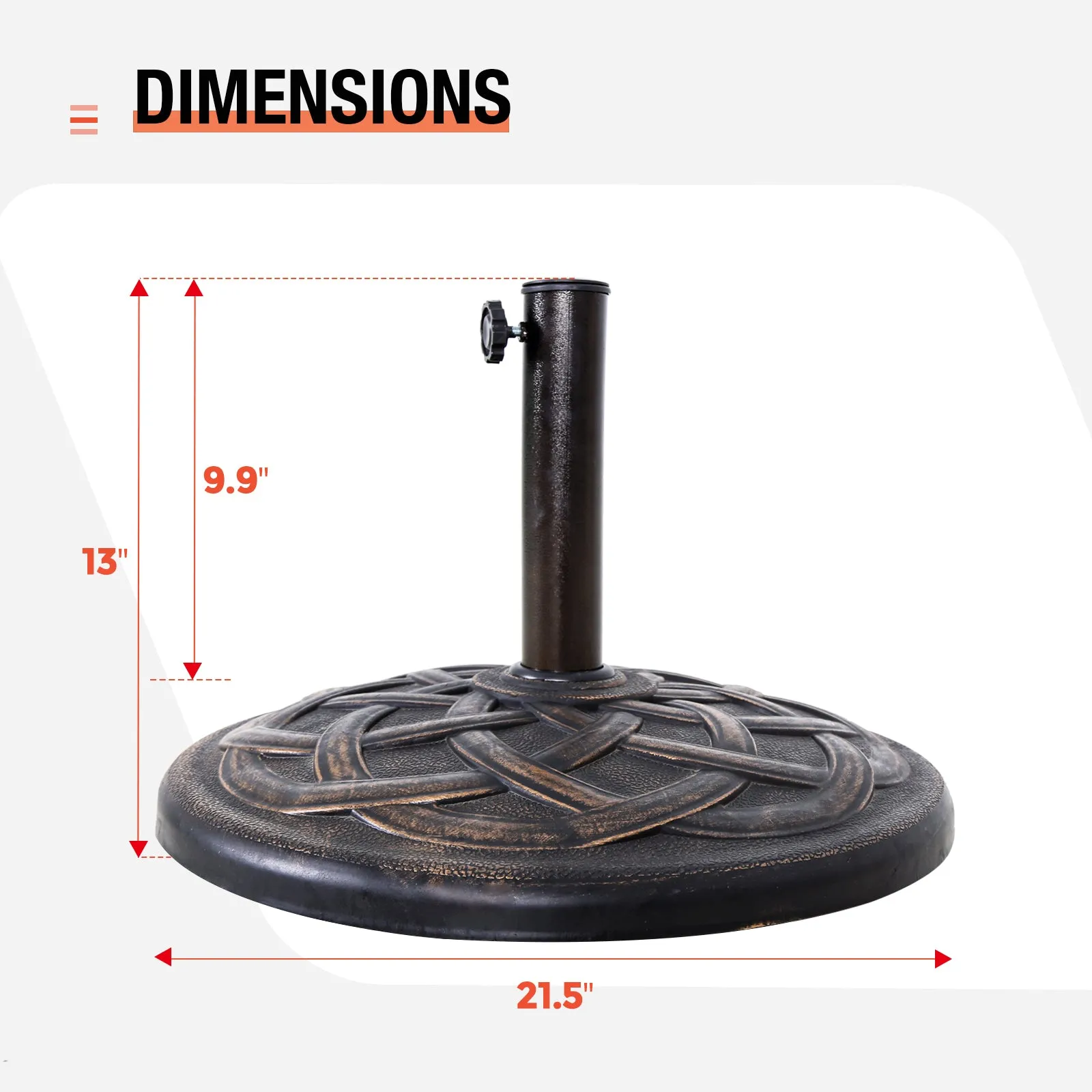 COOS BAY Round 21.5 inch 42 lbs Outdoor Heavy Duty Classic Resin Umbrella Base Stand for Patio, Garden, Pool, Yard, Rust Resistant – Bronze