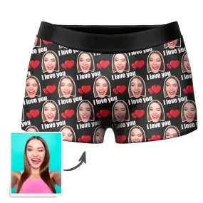 Custom I Love You Men's Boxer Shorts Personalized Underwear with Face
