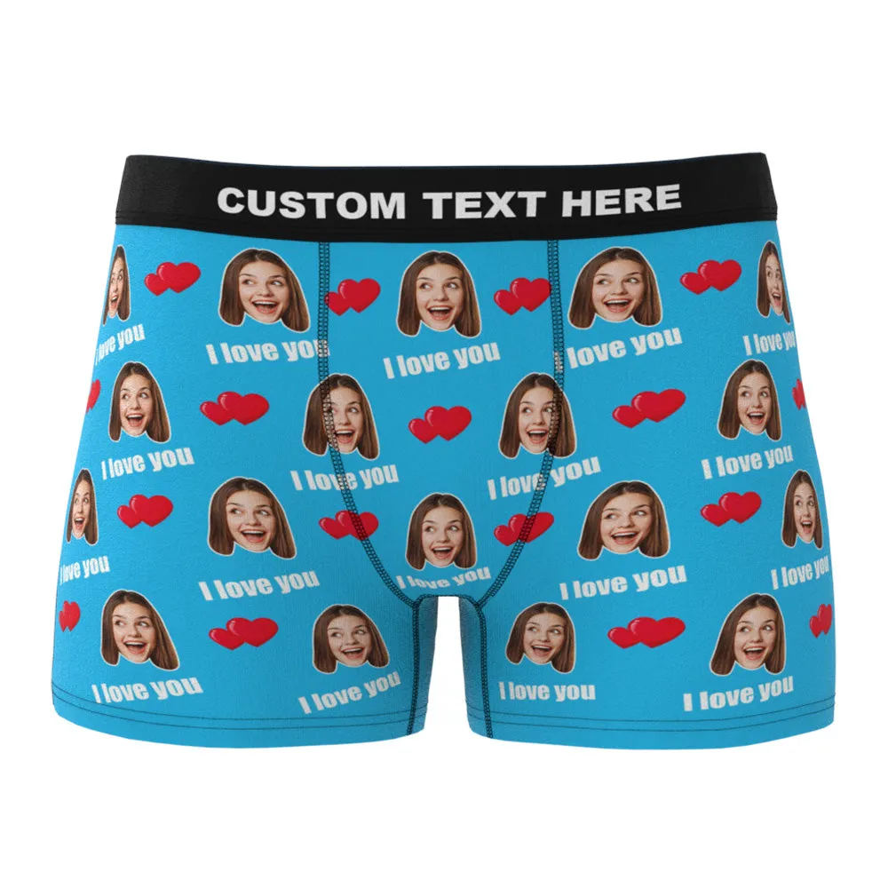 Custom I Love You Men's Boxer Shorts Personalized Underwear with Face
