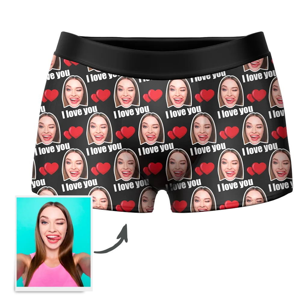 Custom I Love You Men's Boxer Shorts Personalized Underwear with Face
