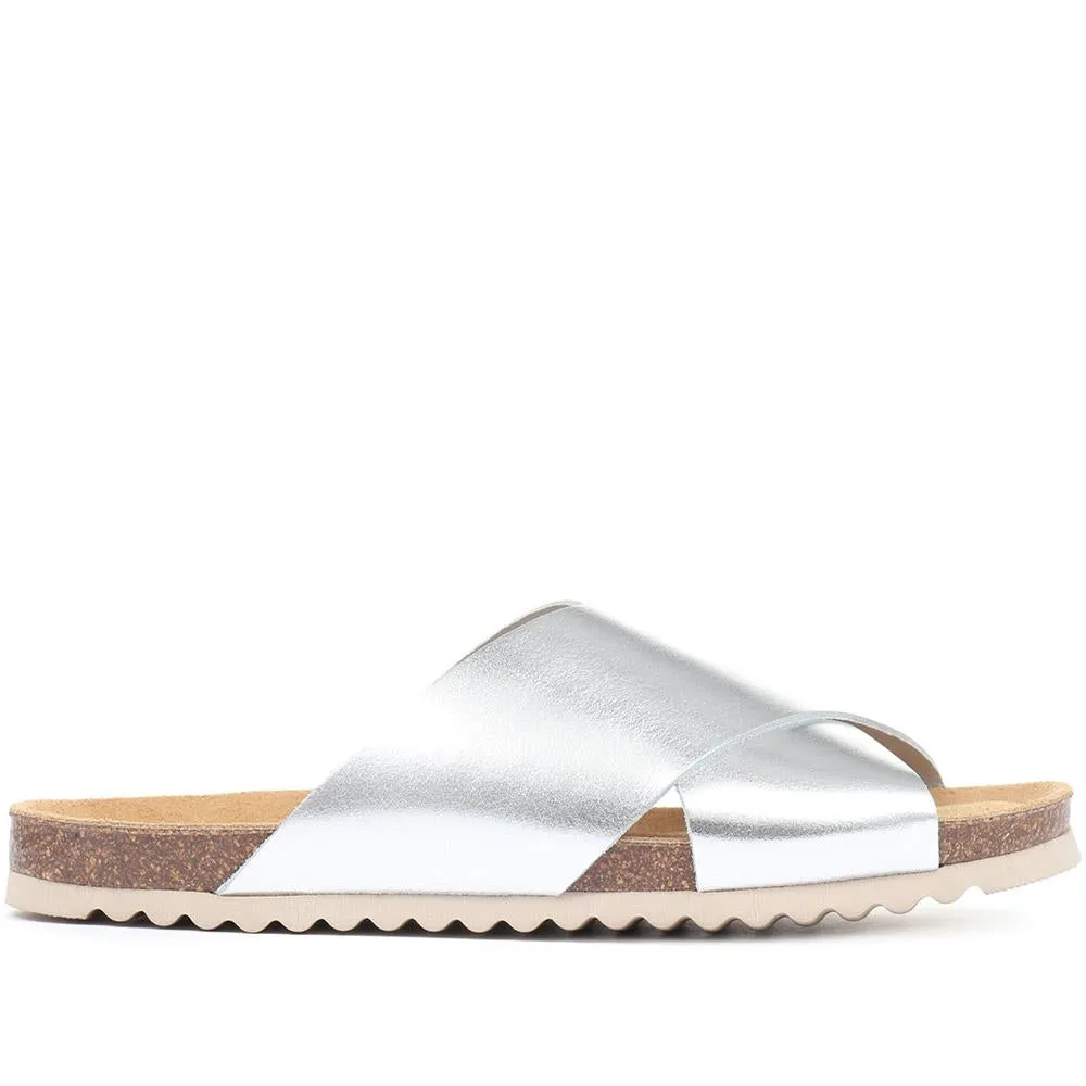 Elora Flat Leather Slider Sandals - ELORA / 318 554