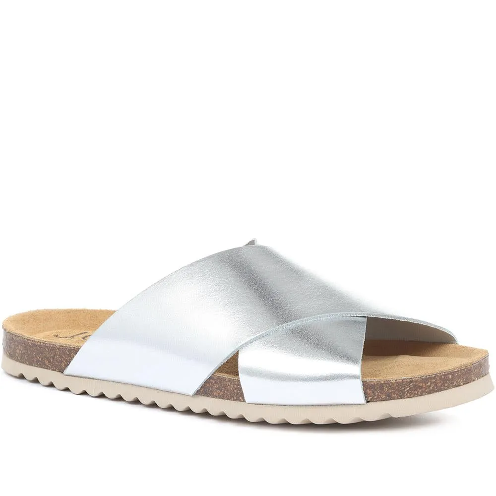 Elora Flat Leather Slider Sandals - ELORA / 318 554