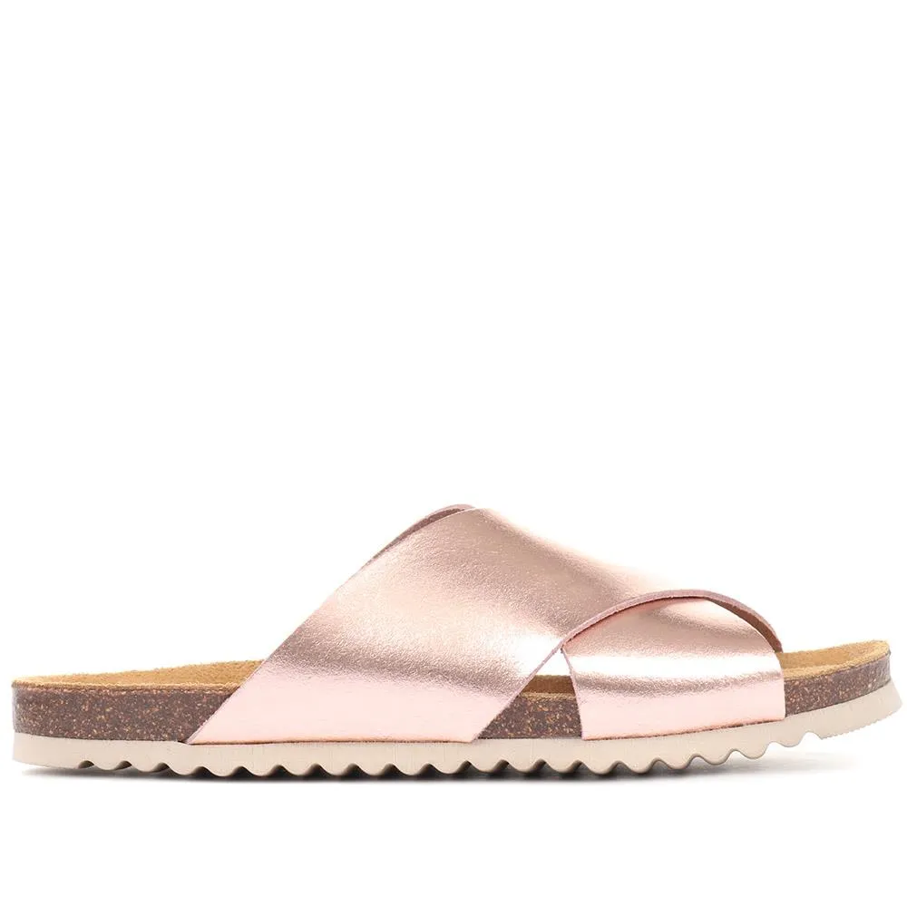 Elora Flat Leather Slider Sandals - ELORA / 318 554