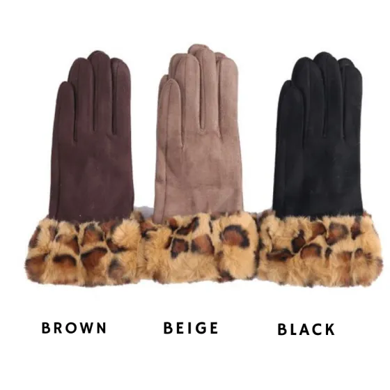 Faux Fur Trimmed Gloves - 3 Colours