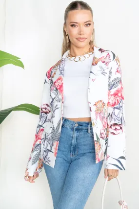 Floral Oriental Print Notch Collar Blazer