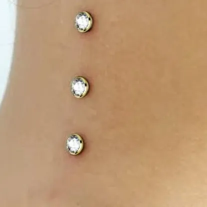 Gold Steel Flat CZ Gem Steel Internally Threaded Top
